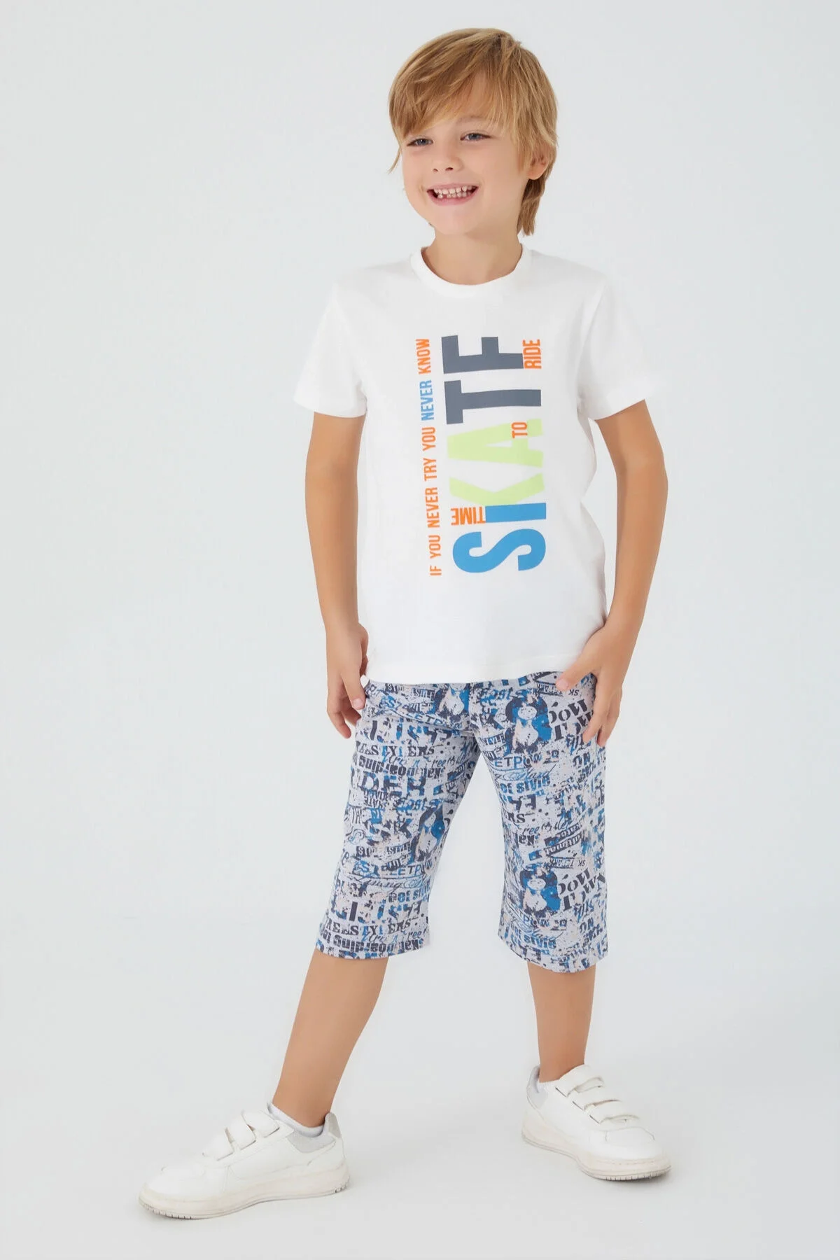 Arnetta Rolypoly Erkek Çocuk Beyaz Kapri Takım Kapri Takım Toptan