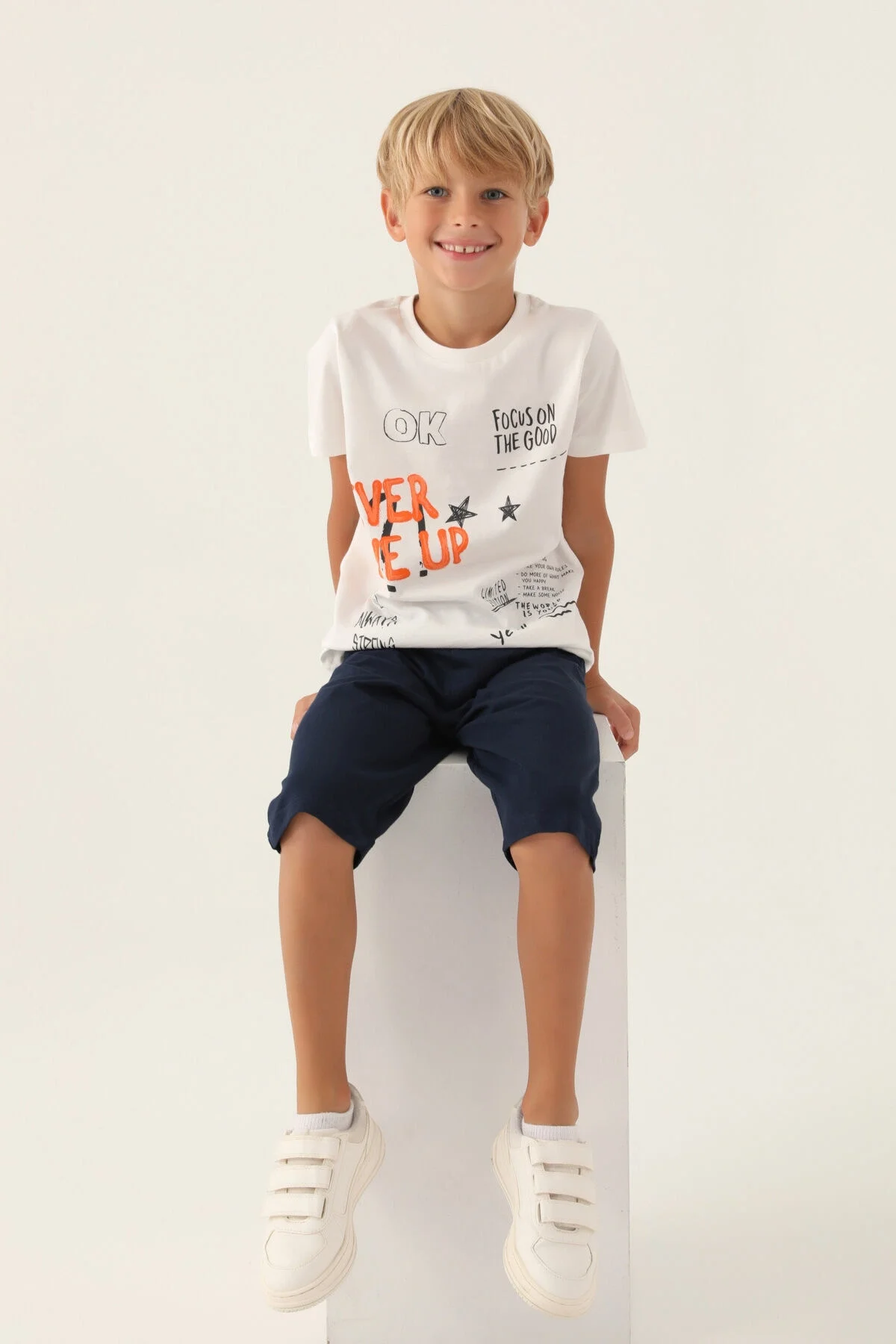 Arnetta Rolypoly Erkek Çocuk Beyaz Kapri Takım Kapri Takım Toptan