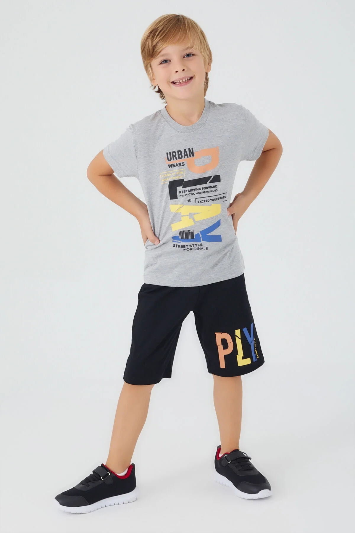 Arnetta Rolypoly Erkek Çocuk Gri Bermuda Takım Bermuda Takım Toptan