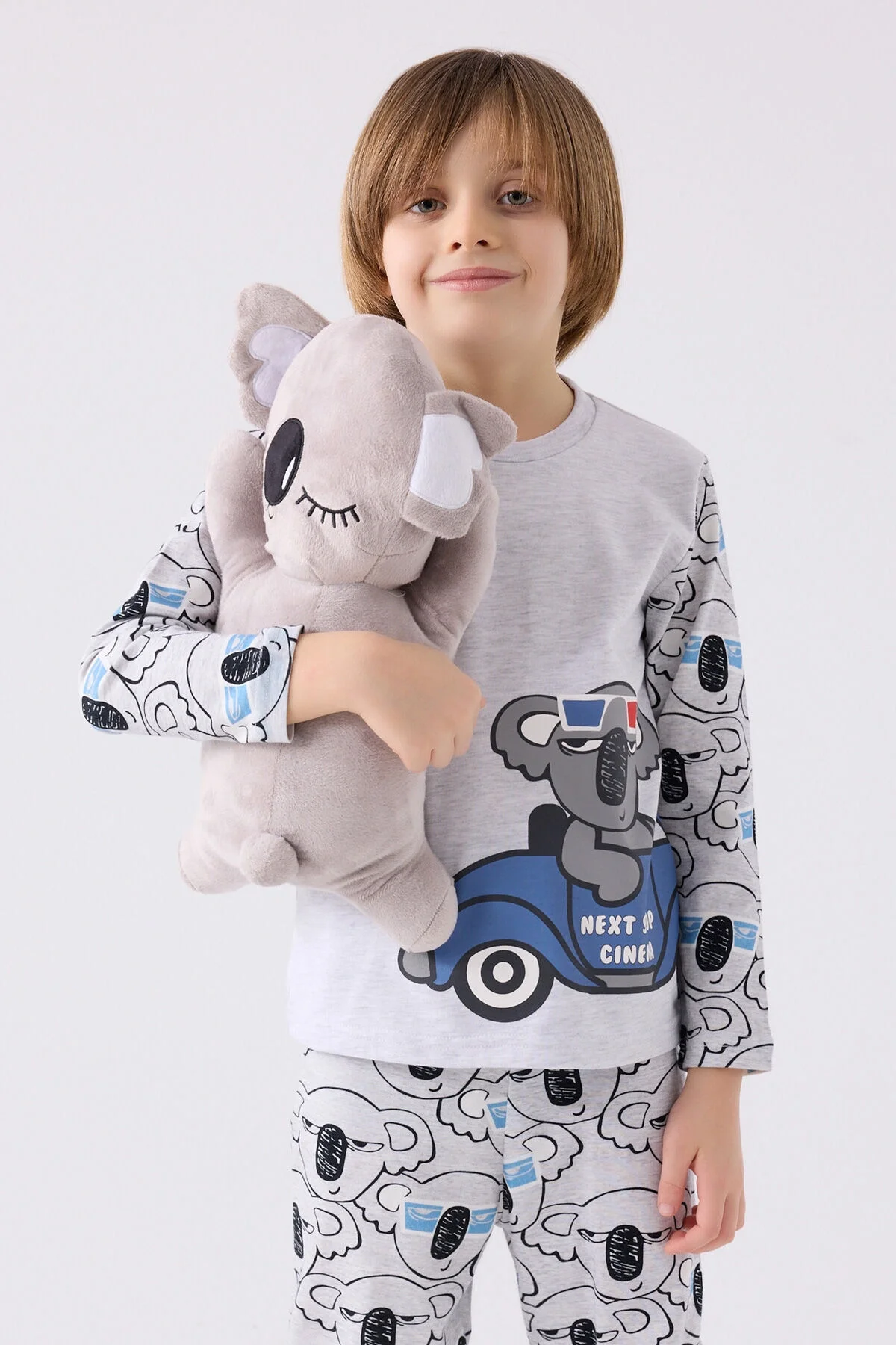 Gri koyun desenli Rolypoly erkek çocuk pijama takımı, 3D gözlükli koyun motifi, Arnetta markası, çocuk iç giyim