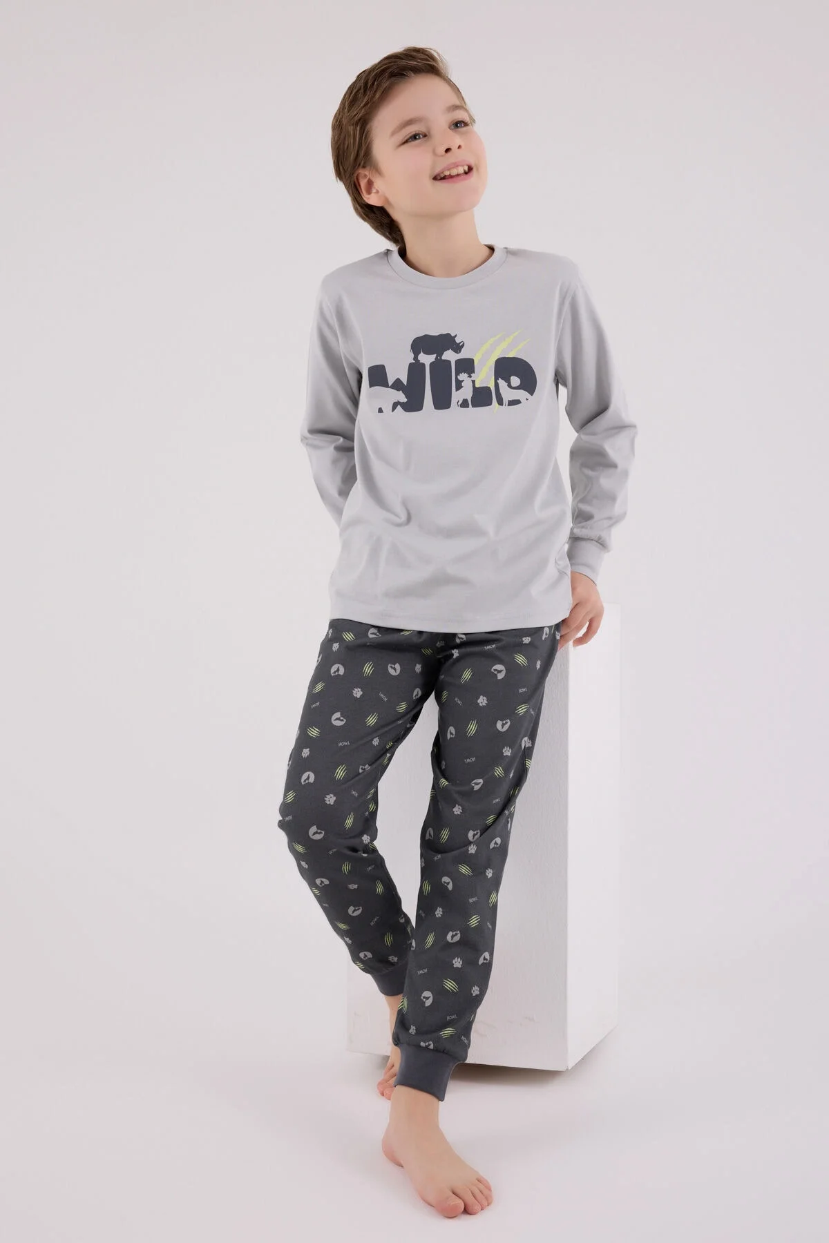 Arnetta Rolypoly Erkek Çocuk Gri Pijama Takımı Pijama Takımı Toptan