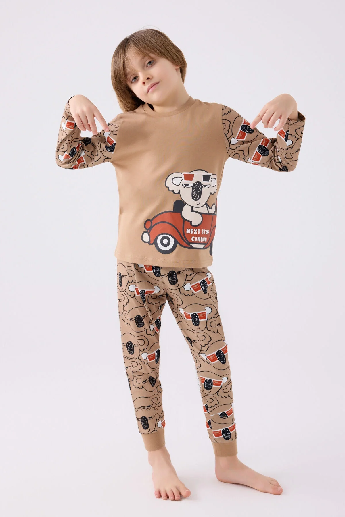 Arnetta Rolypoly Erkek Çocuk Kahverengi Pijama Takımı Pijama Takımı Toptan