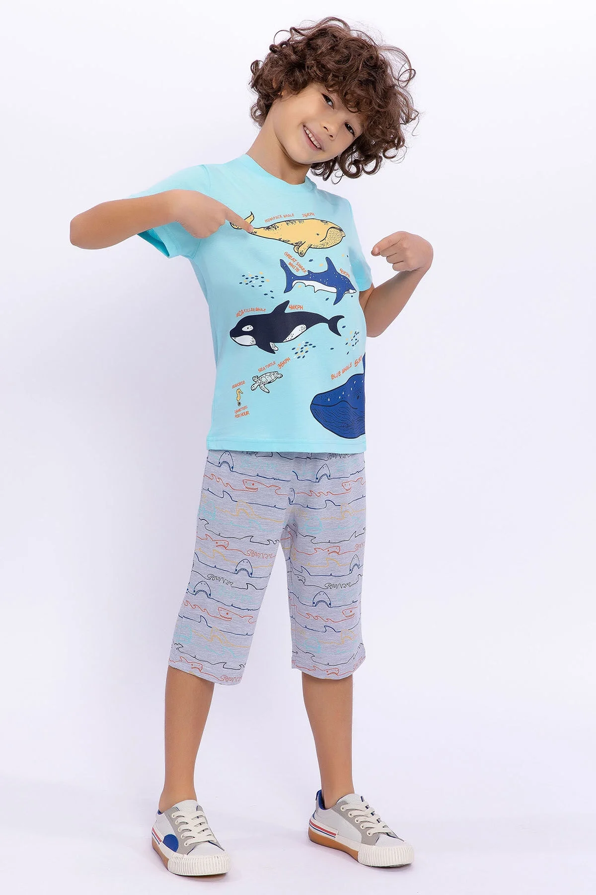 Mavi kapri takım, Rolypoly erkek çocuk pijama, deniz hayvanları desenli, Arnetta marka, çocuk giyim, günlük kullanım