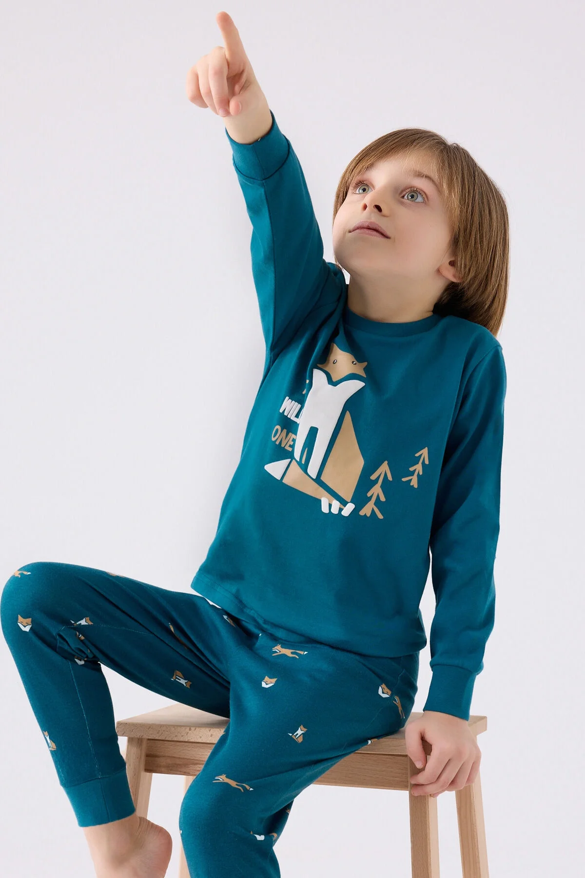 Mavi kürkli yılanlı pijama takımı, çocuk erkek pijama, Arnetta marka, kıyafet detaylı ürün fotoğrafı