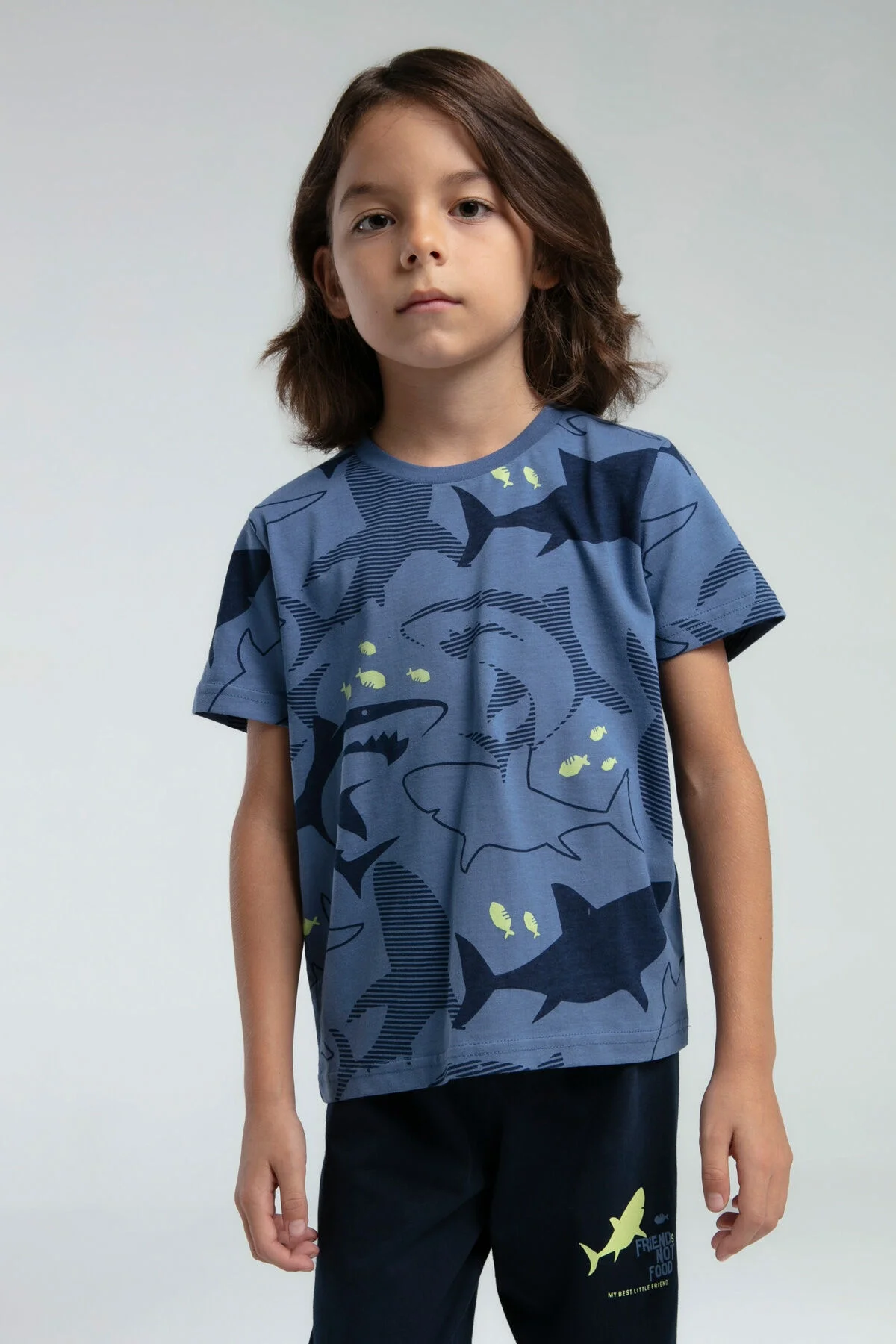 Mavi balık ve korsan desenli erkek çocuk pijama takımı, Arnetta markası, çocuk iç giyim, pijama seti, çocuk pijaması
