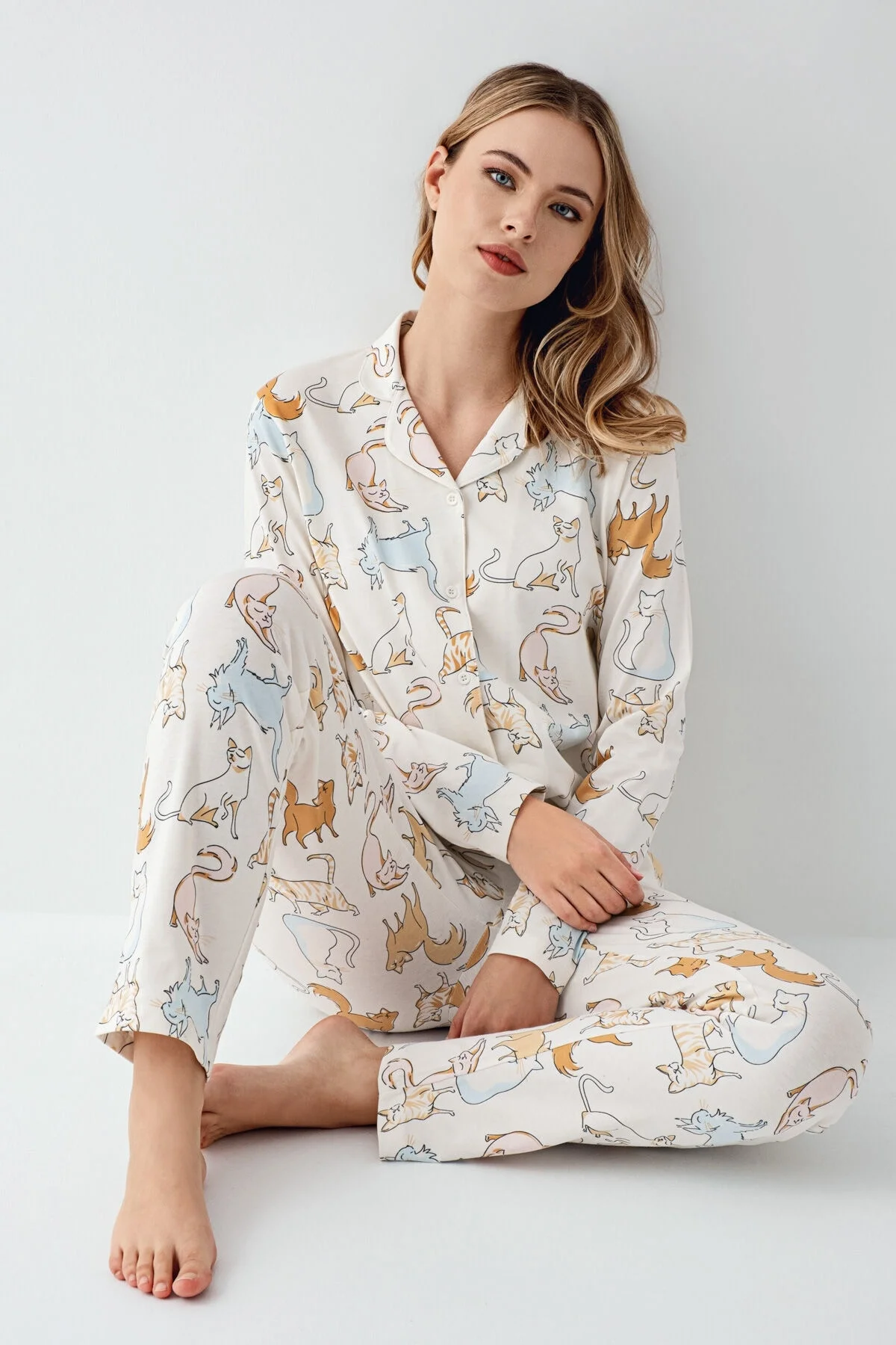 Arnetta Rolypoly Kadın Beyaz Gömlek Pijama Pijama Takımları Toptan