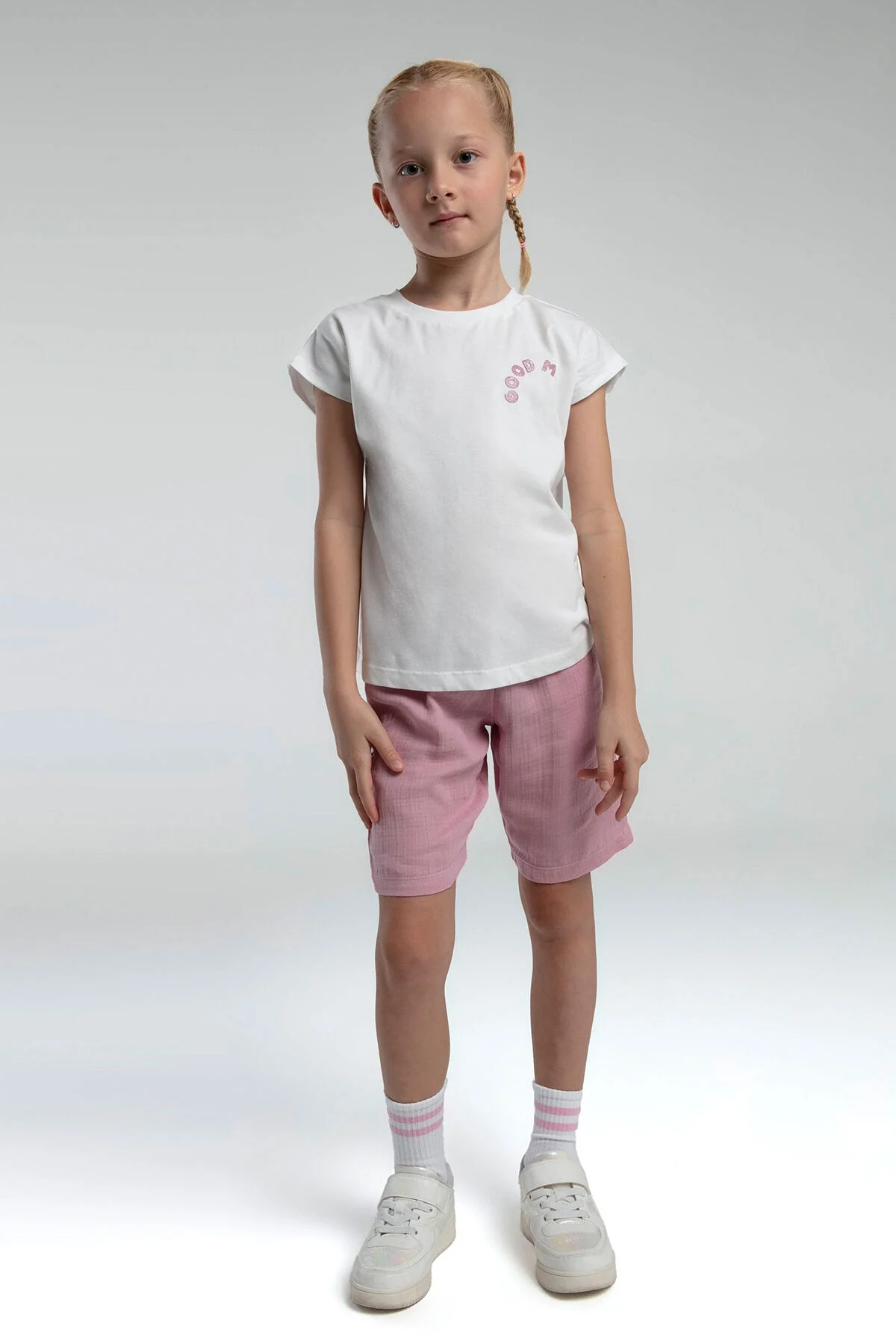 Arnetta Rolypoly Kız Çocuk Beyaz Bermuda Takım Bermuda Takım Toptan