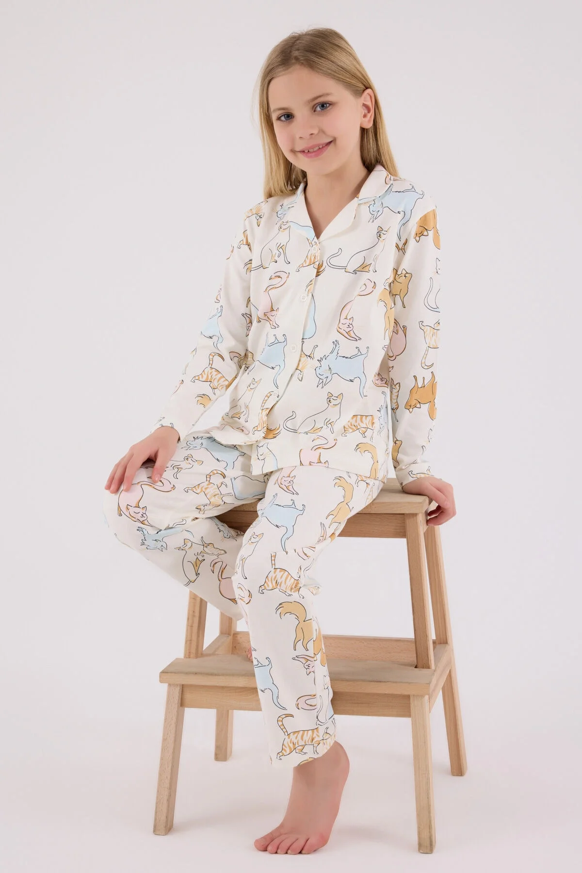 Arnetta Rolypoly Kız Çocuk Beyaz Gömlek Pijama Takımı Pijama Takımı Toptan