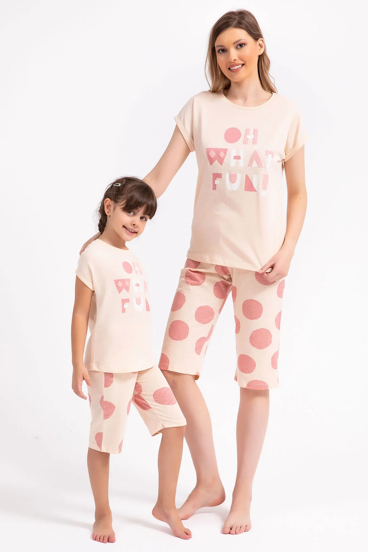 Kız çocuk kahverengi kapri takımı, Arnetta marka, polka dot desenli, yazlık iç giyim, çocuk giyim ürünü
