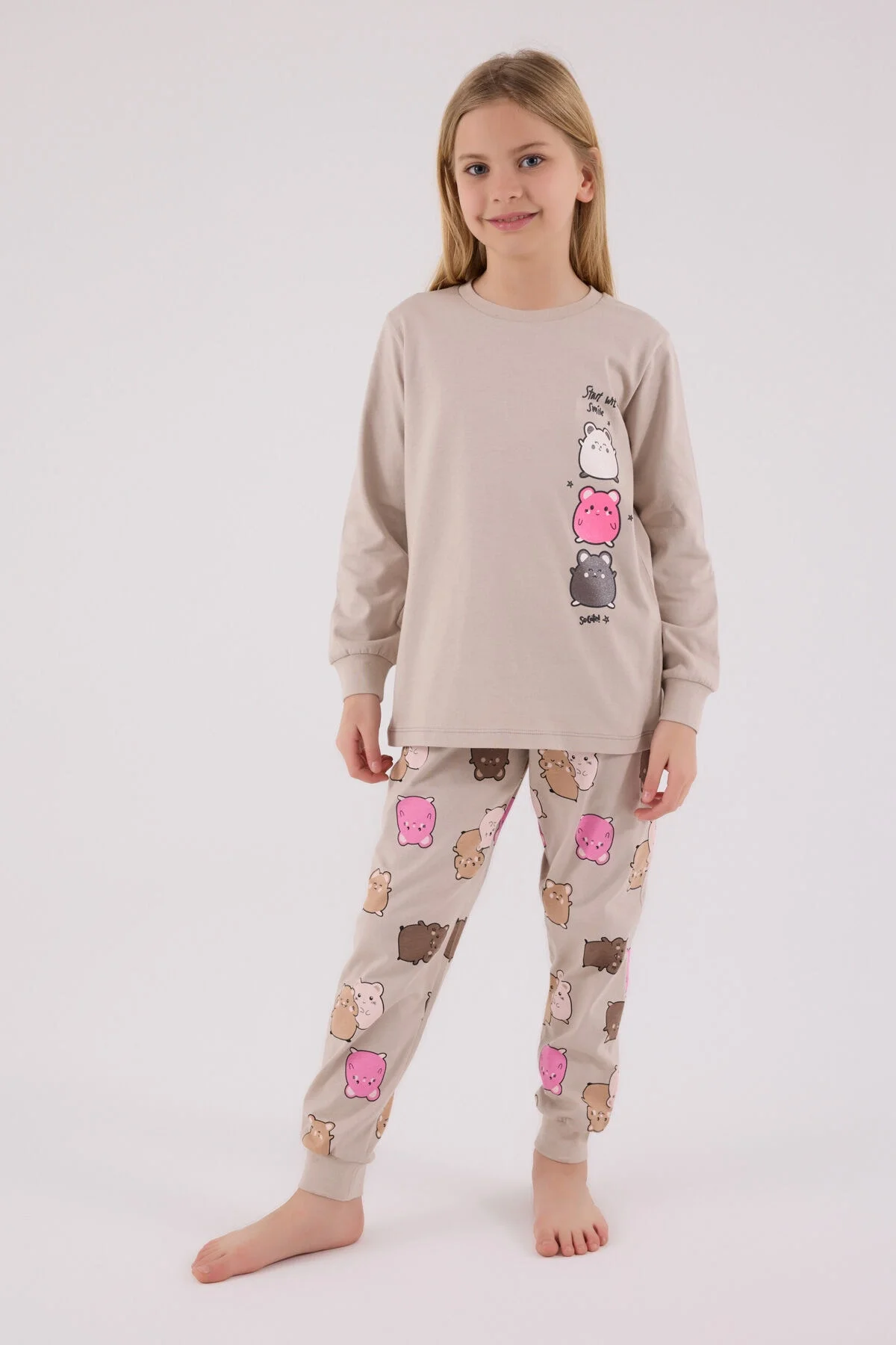 Arnetta Rolypoly Kız Çocuk Krem Pijama Takımı Pijama Takımı Toptan