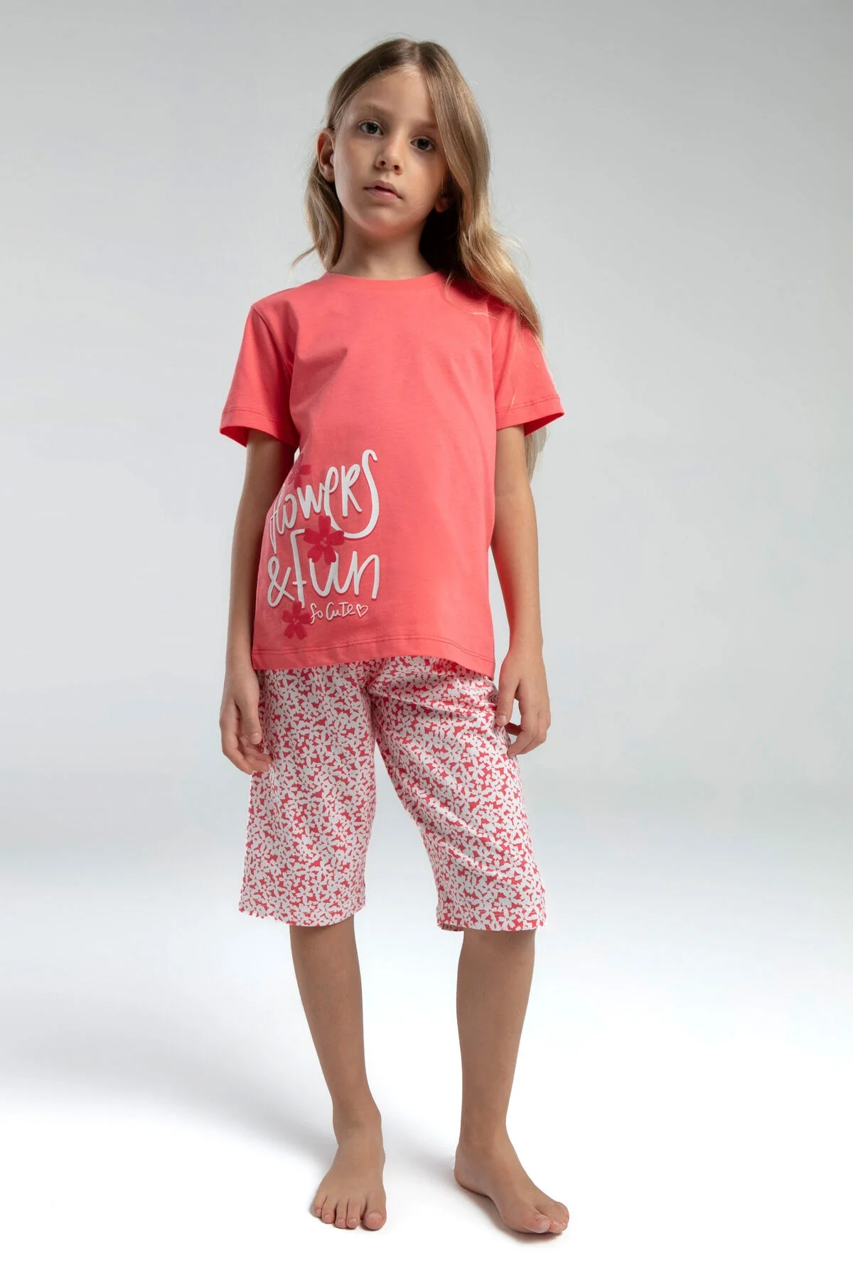 Mavi kapri takımı, kız çocuk pijama seti, Rolypoly marka, Arnetta, günlük giyim, yazlık pijama, çocuk giyim, kapri pantolon, kısa kollu üst