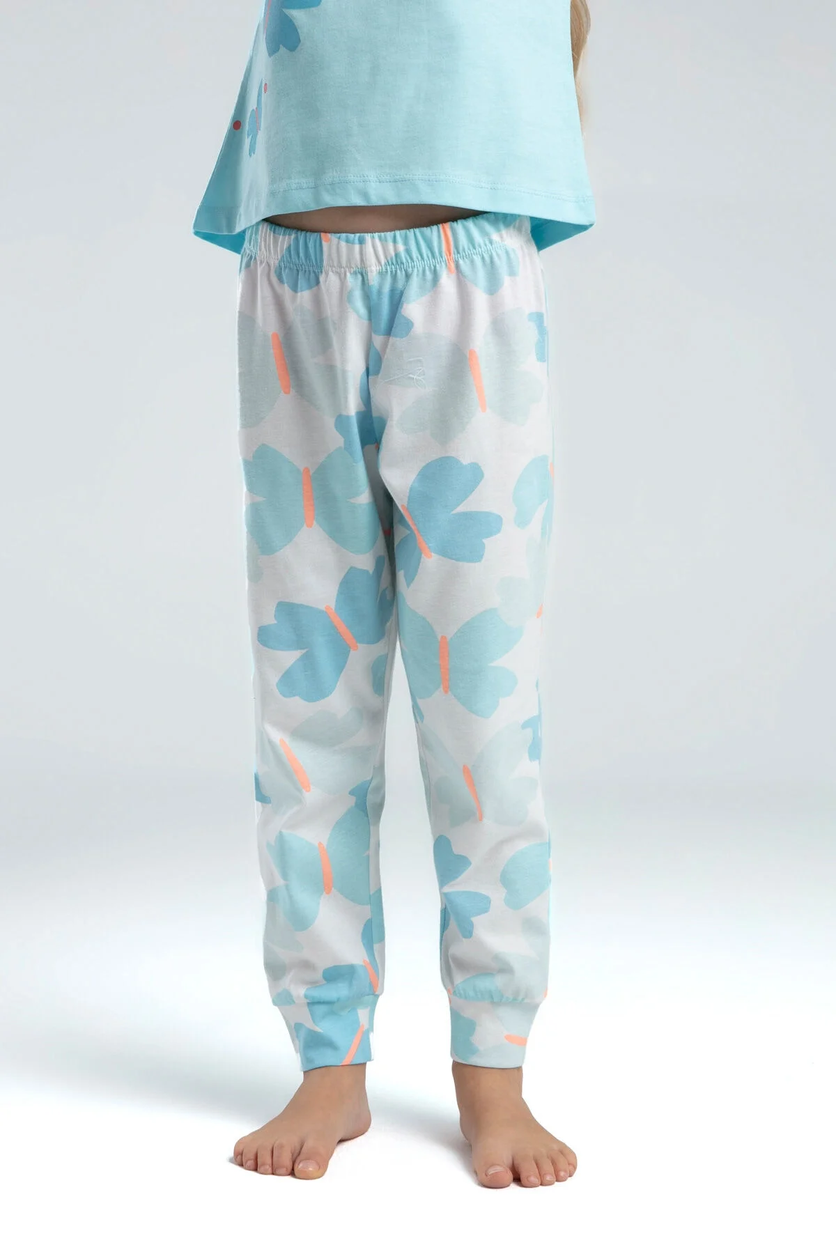 Mavi kelebek desenli kız çocuk pijama takımı, Rolypoly marka, Annetta, pijama seti, çocuk pijama, uyku pijaması, görsel ürün fotoğraf