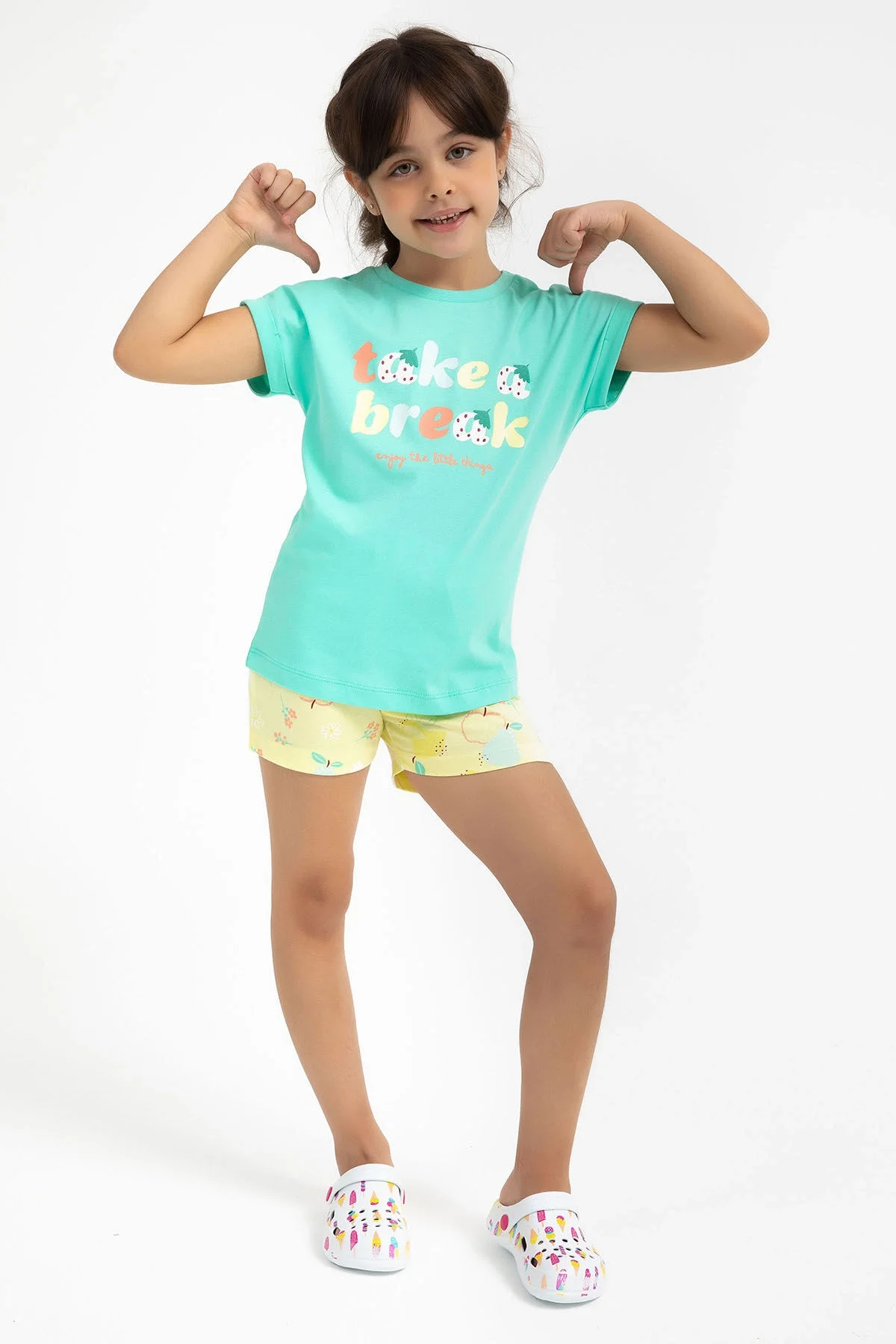 Arnetta Rolypoly Kız Çocuk Mavi Şort Takım Şort Takım Toptan