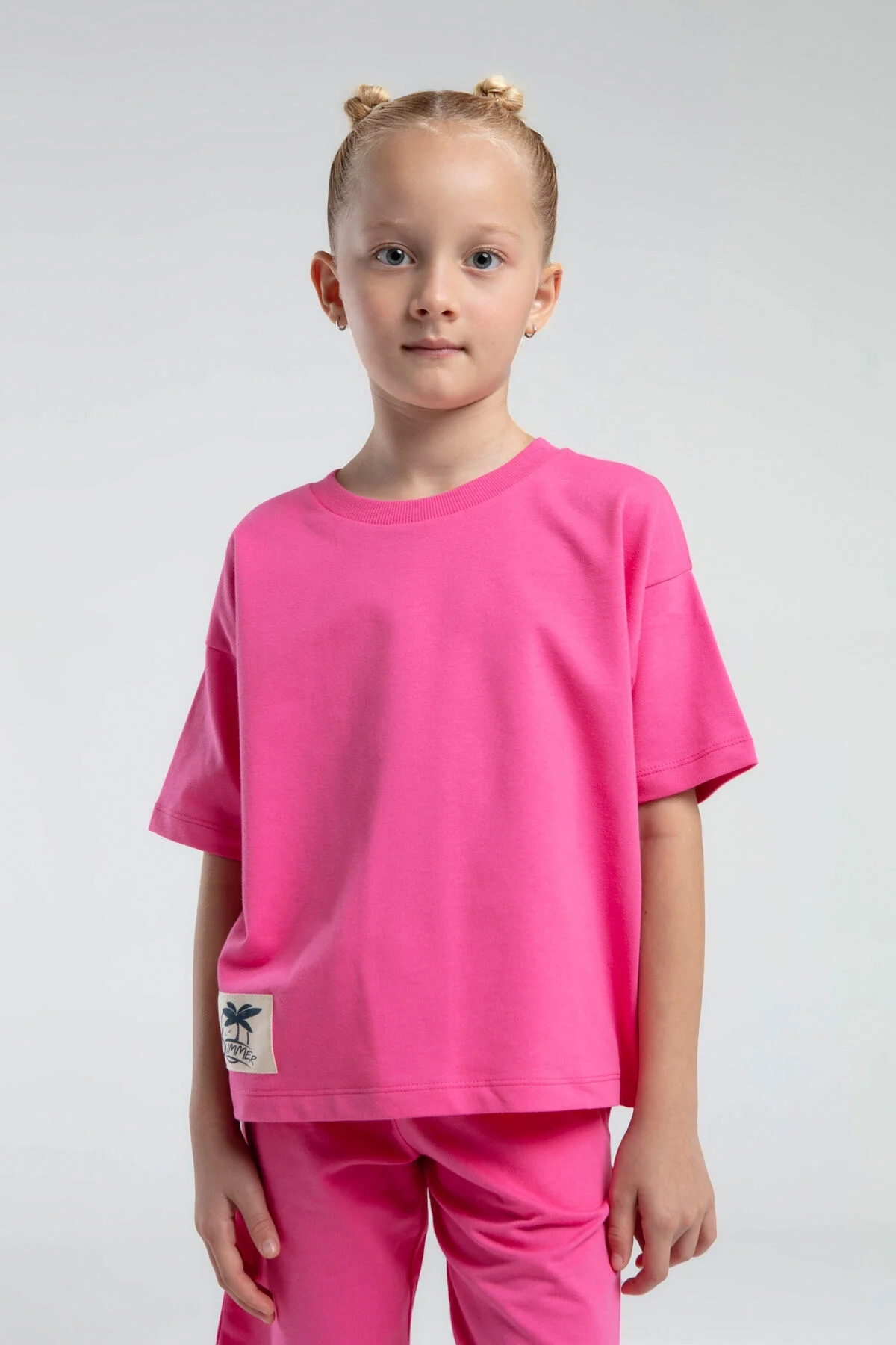 Pembe Rolypoly Kız Çocuk Bermuda Takımı, Arnetta markası, çocuk yazlık giyim, tam boy görünüm, beyaz arka plan