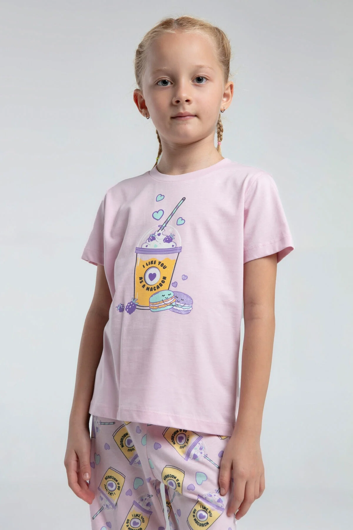 Pembe kız çocuk pijama takımı, Rolypoly marka, minyon desenli, çocuk iç giyim, pijama seti, rahat ve eğlenceli tasarım