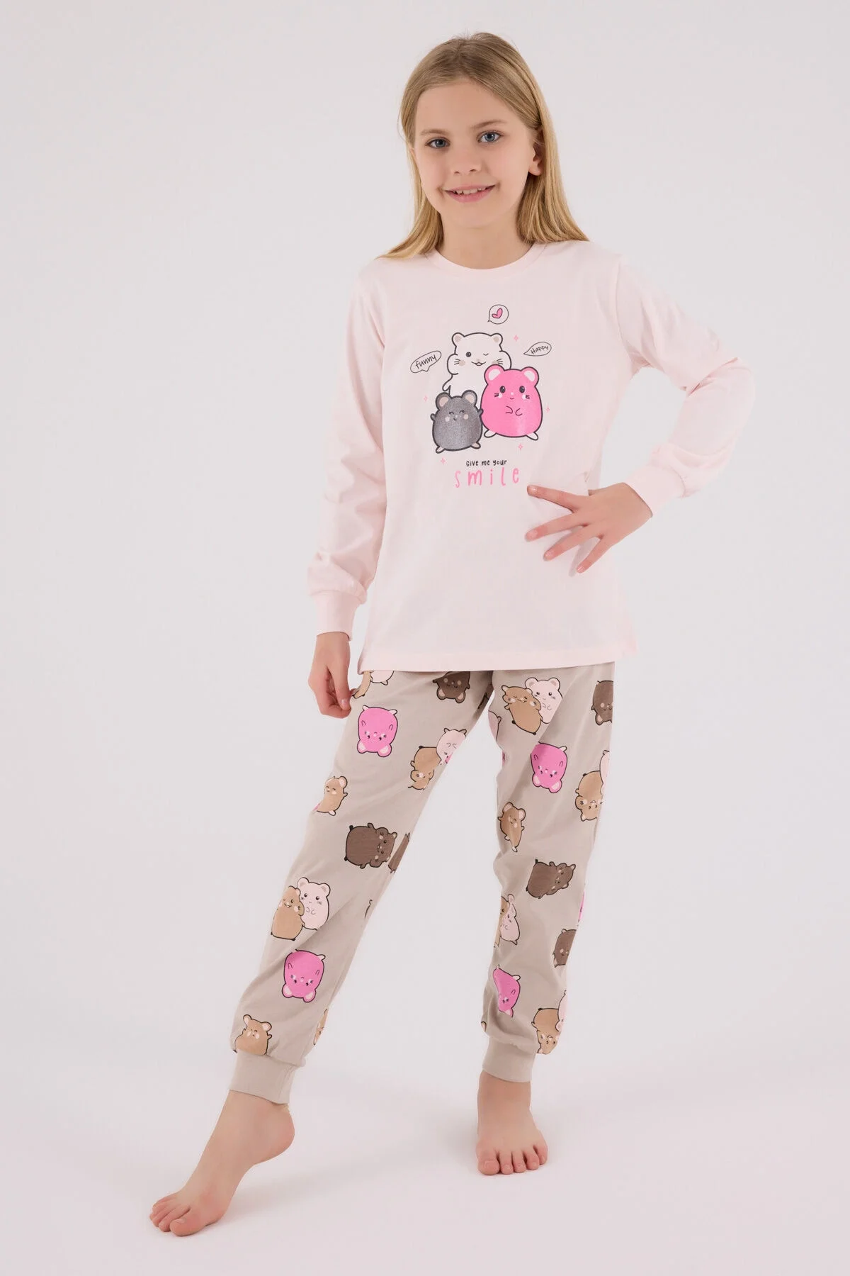Arnetta Rolypoly Kız Çocuk Pembe Pijama Takımı Pijama Takımı Toptan