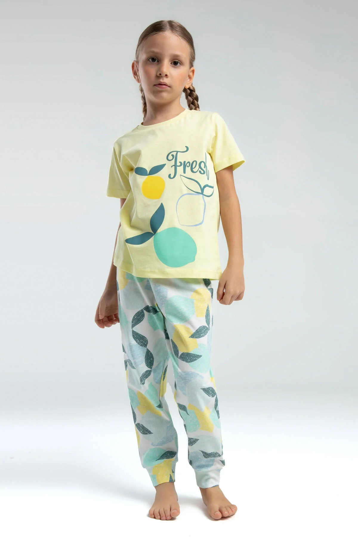 Sarı lemon desenli kız çocuk pijama takımı, Rolypoly markası, Arnetta, çocuk iç giyim, pijama seti, çocuk pijama, yaz pijaması