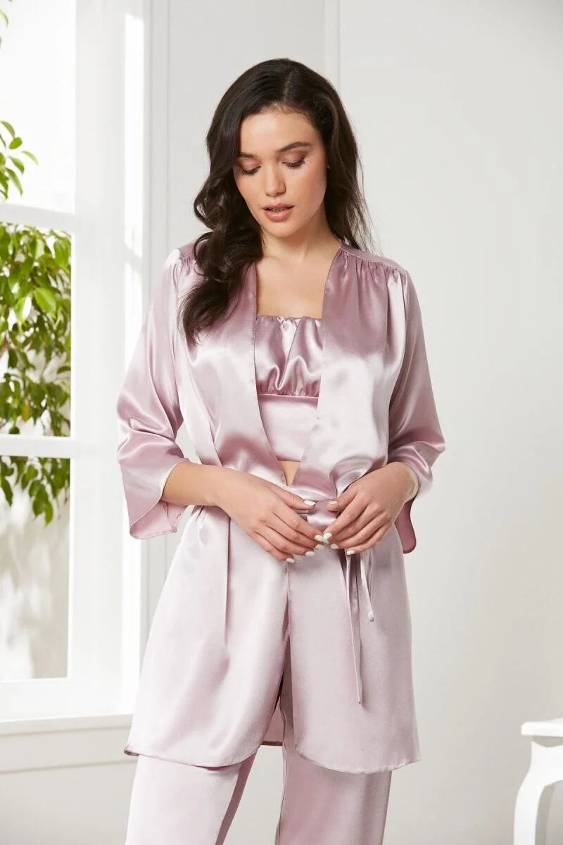 Pierre Cardin Saten 3'lü Kadın Pijama Takımı - 2075 Rose Pijama Takımları Toptan