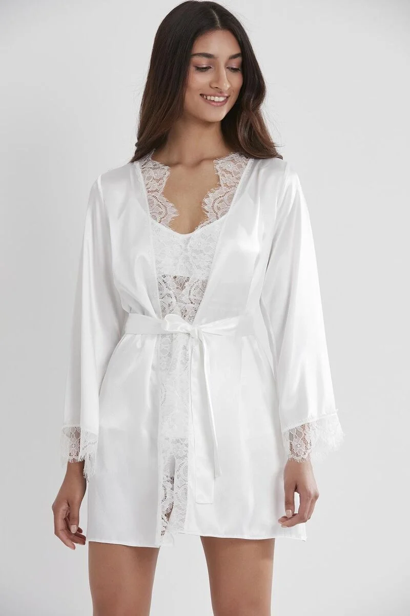 Pierre Cardin Saten Dantelli 3'lü Kadın Sabahlık Takım 2490 Ekru Pijama Takımları Toptan