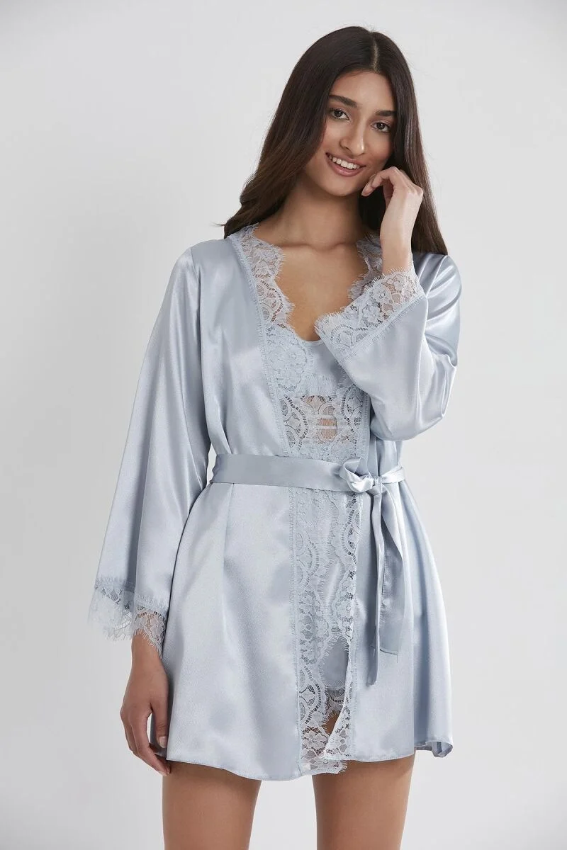 Pierre Cardin Saten Dantelli 3'lü Kadın Sabahlık Takım 2490 Mist Pijama Takımları Toptan