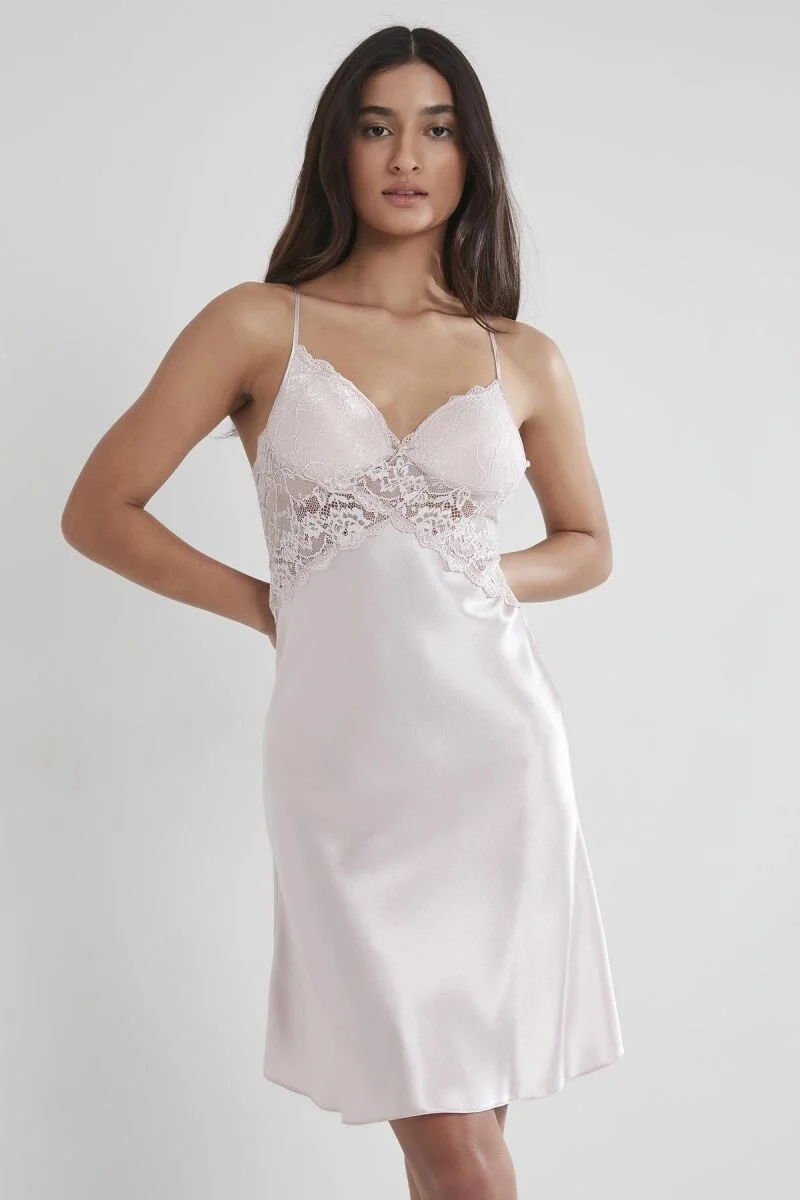 Pierre Cardin Saten Dantelli Kadın Gecelik - 608 Pudra Gecelik Toptan