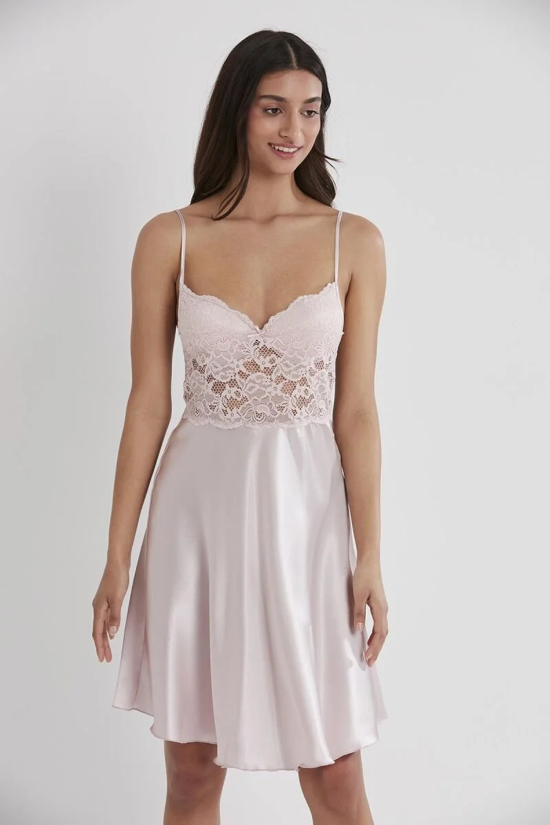 Pierre Cardin Saten Dantelli Kadın Gecelik - 627 Pudra Gecelik Toptan