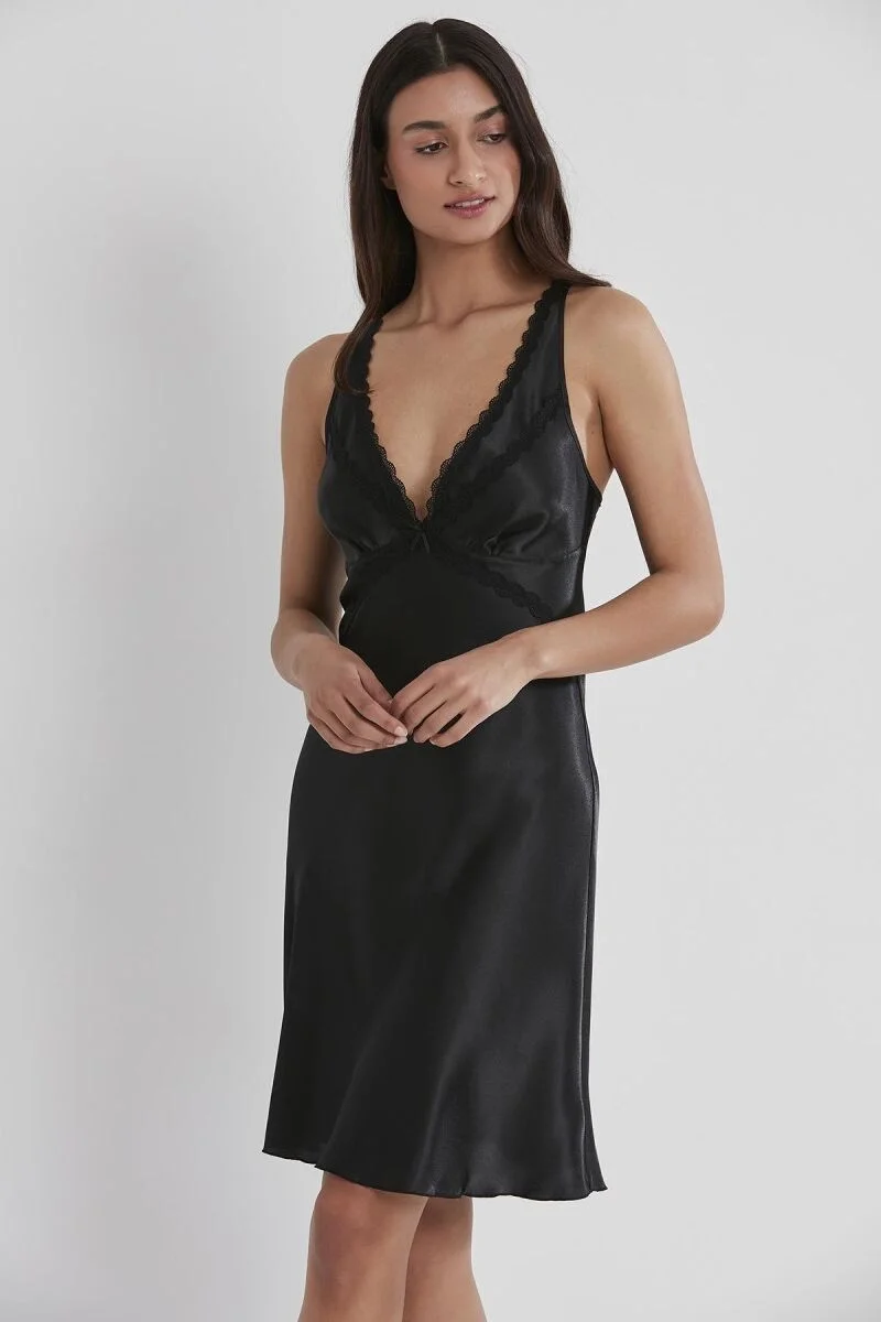 Pierre Cardin Saten Dantelli Kadın Gecelik - 690 Siyah Gecelik Toptan