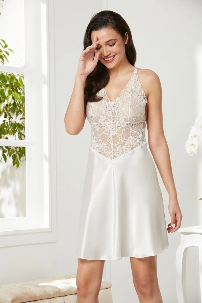 Pierre Cardin Saten Dantelli Kadın Gecelik - 850 Ekru Gecelik Toptan