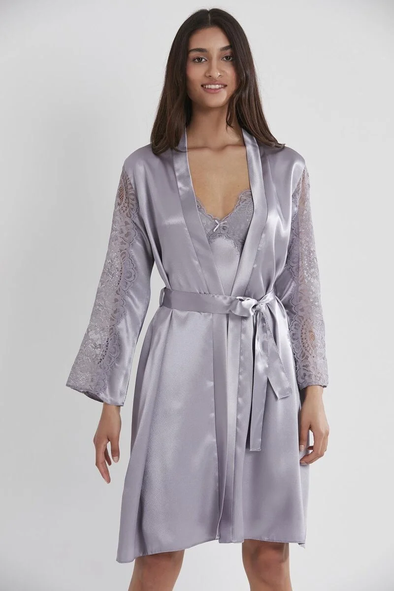 Pierre Cardin Saten Dantelli Kadın Gecelik ve Sabahlık Takımı - 4025 Royal Gecelik Sabahlık Takım Toptan