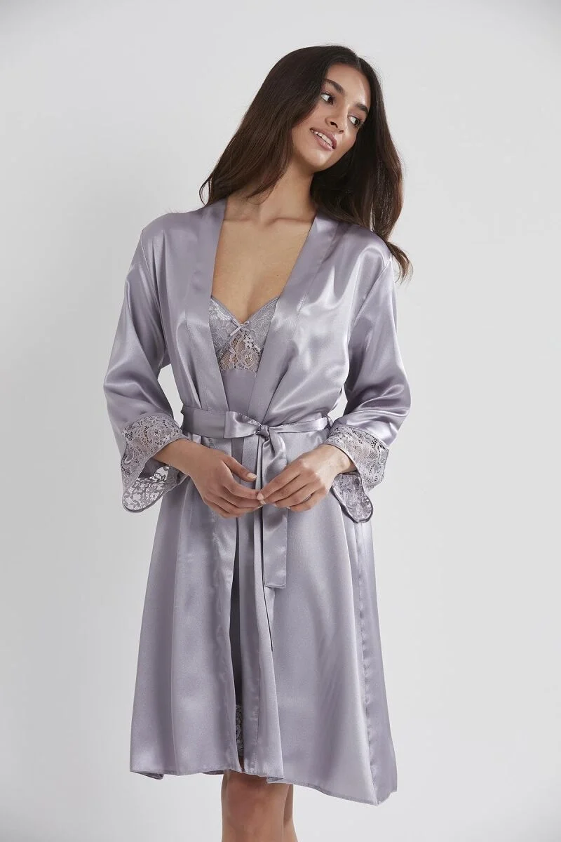 Pierre Cardin Saten Dantelli Kadın Gecelik ve Sabahlık Takımı - 4075 Royal Gecelik Sabahlık Takım Toptan