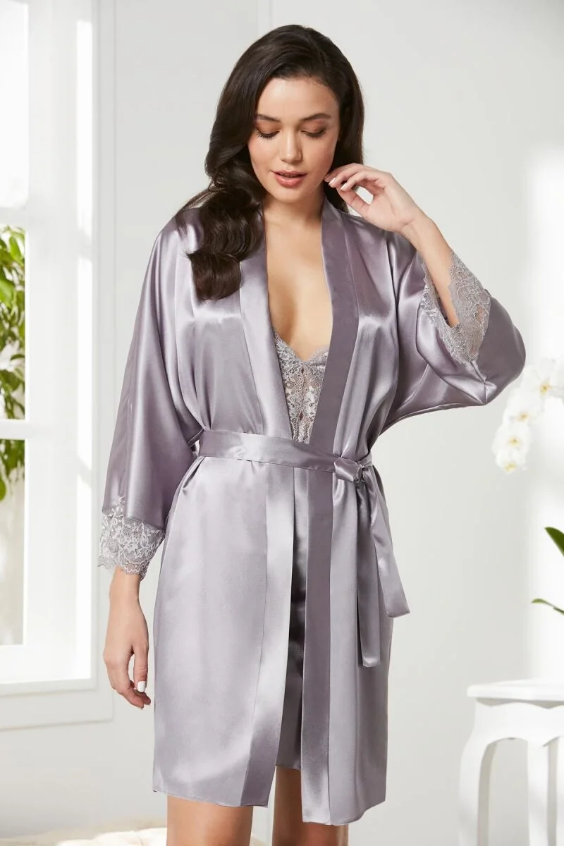 Pierre Cardin Saten Dantelli Kadın Gecelik ve Sabahlık Takımı - 4280 Royal Gecelik Sabahlık Takım Toptan