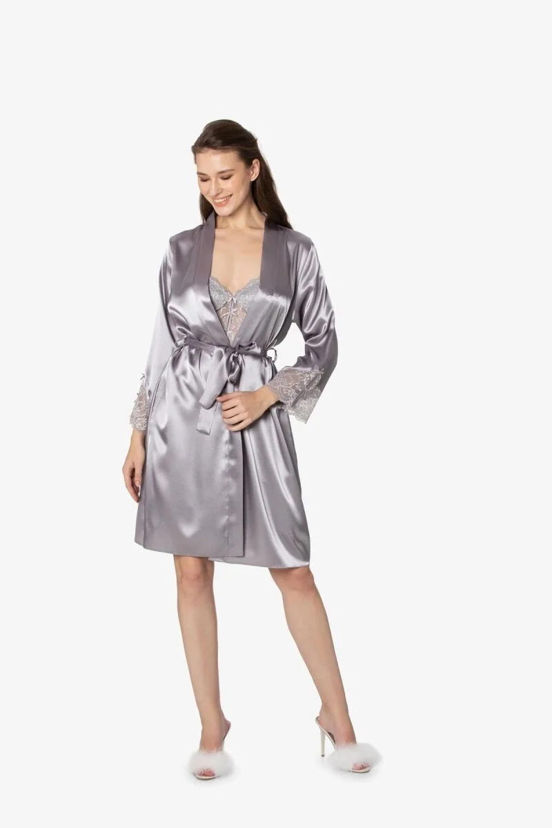 Pierre Cardin Saten Dantelli Kadın Gecelik ve Sabahlık Takımı - 4300 Royal Gecelik Sabahlık Takım Toptan