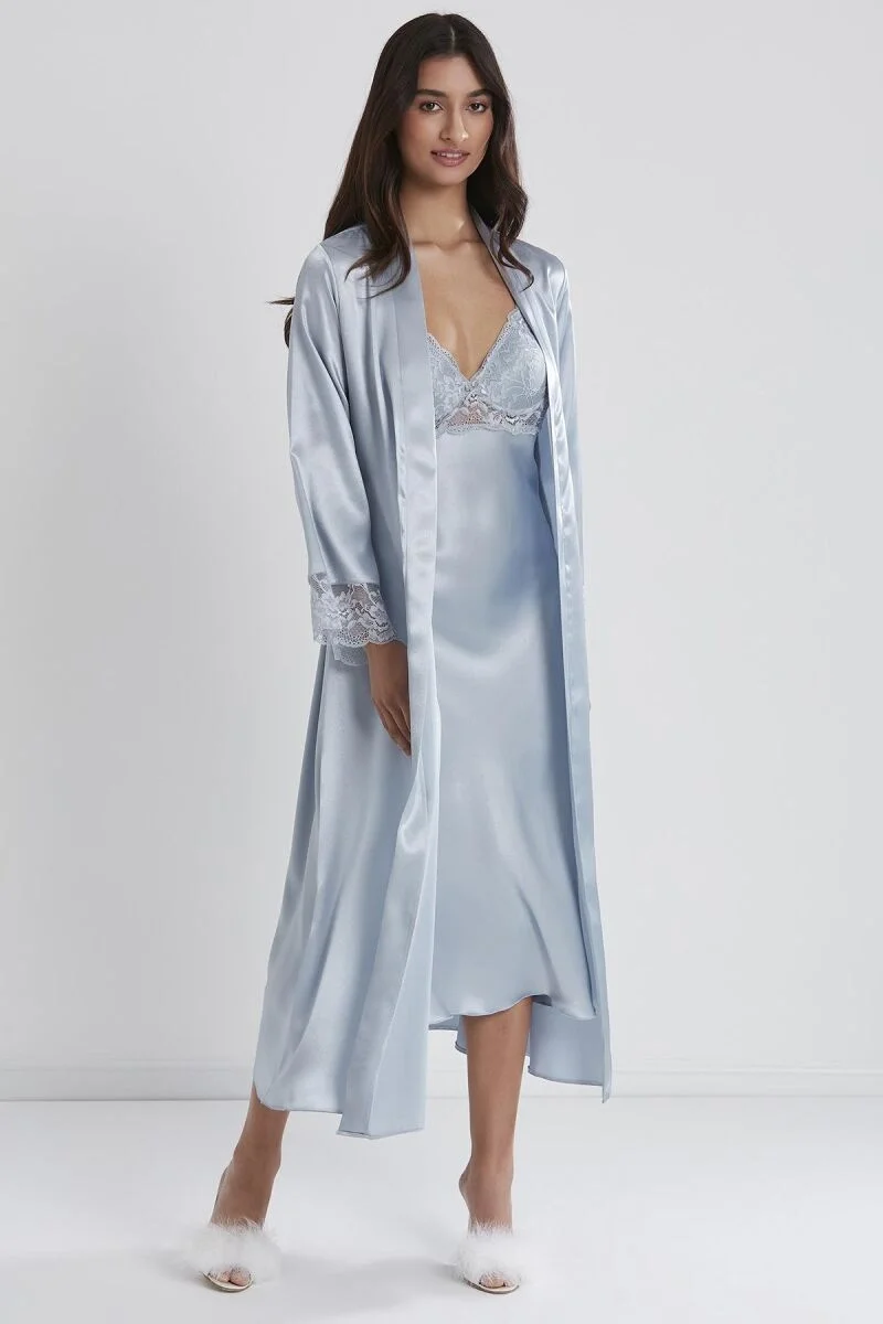 Pierre Cardin Saten Dantelli Kadın Gecelik ve Sabahlık Takımı - 4370 Mist Gecelik Sabahlık Takım Toptan