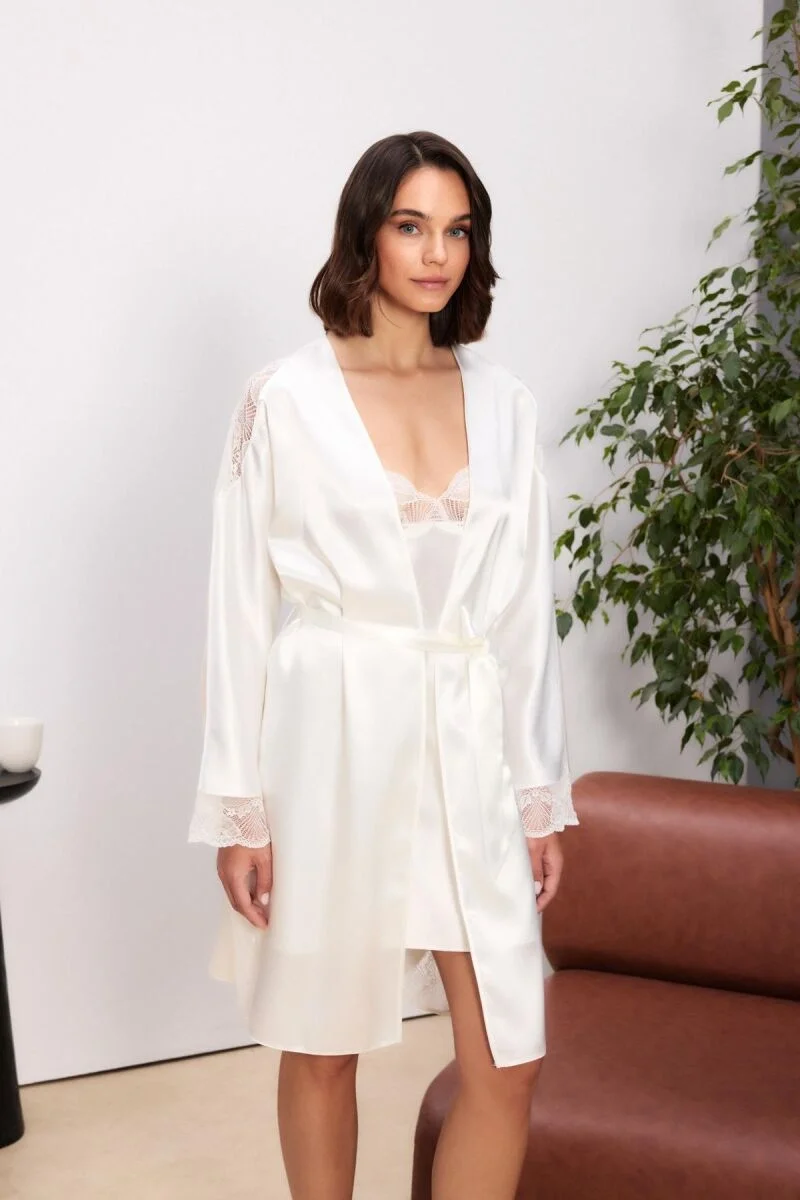 Pierre Cardin Saten Dantelli Kadın Gecelik ve Sabahlık Takımı - 4500 Gecelik Sabahlık Takım Toptan