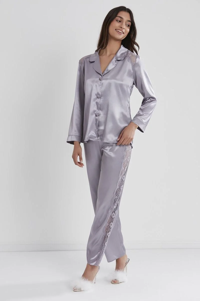 Pierre Cardin Saten Dantelli Kadın Pijama Takımı - 1438 Royal Pijama Takımları Toptan
