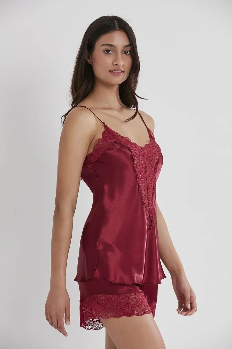 Pierre Cardin Saten Dantelli Şort - Babydoll Takım - 430 Bordo Babydoll Toptan