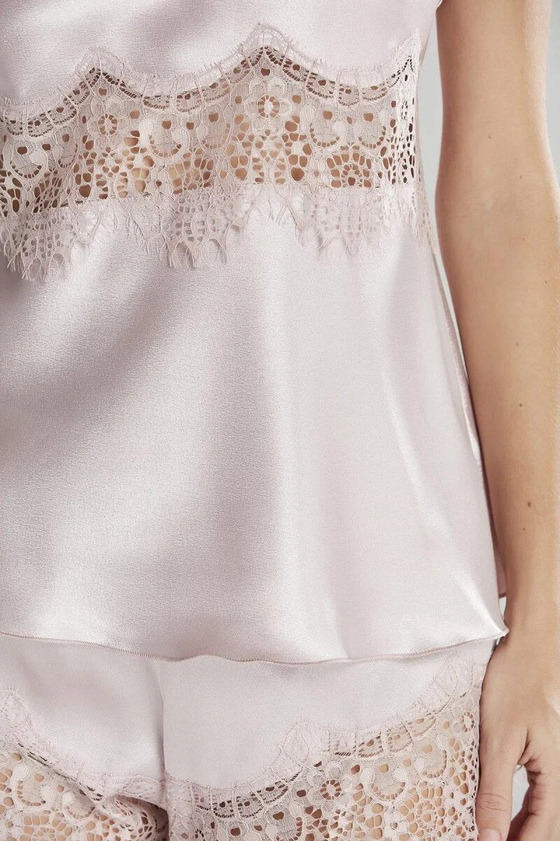 Pierre Cardin Saten Dantelli Babydoll Şort Takımı, Pudra Renk, Dantel Detaylı İç Giyim Seti, Kadınlar için Lüks Yatak Odası Giyimi