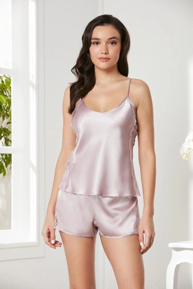 Pierre Cardin Saten Dantelli Babydoll Takımı - 438 Rose, şort ve üstüne dantel detaylı, kadın iç giyim