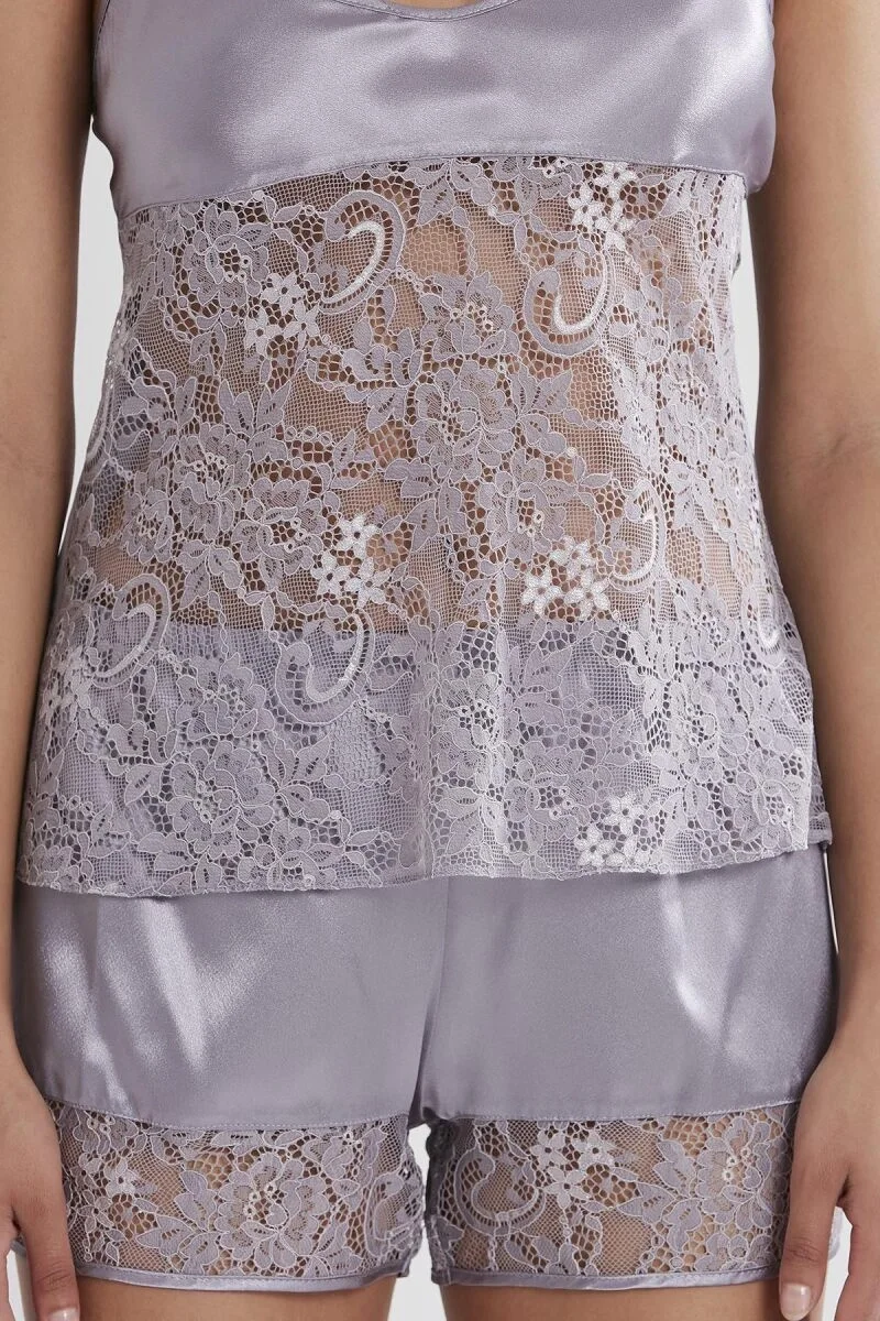 Lüks saten dantelli babydoll takım elbette, 445 Royal modeli, Pierre Cardin markası kadın iç giyim seti, ön görünüm