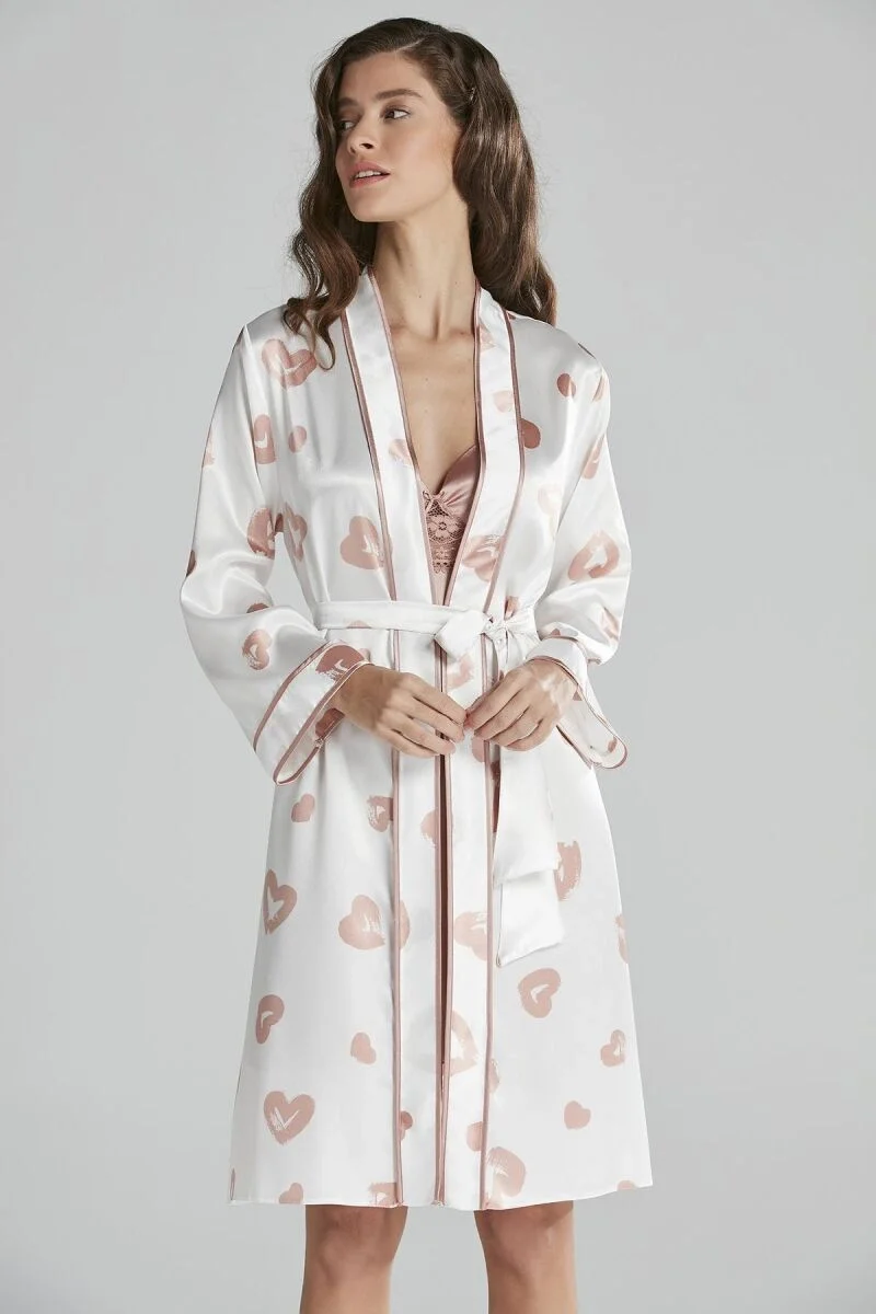 Pierre Cardin Saten Emprime Kadın Gecelik ve Sabahlık Takım - 2406 Brandy Gecelik Sabahlık Takım Toptan