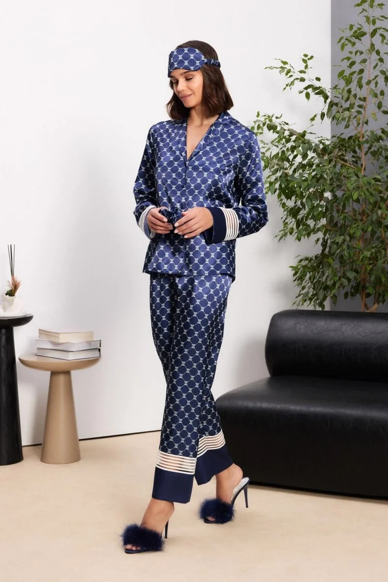 Pierre Cardin Saten Kadın Pijama Takımı - 1320 Lacivert Pijama Takımları Toptan