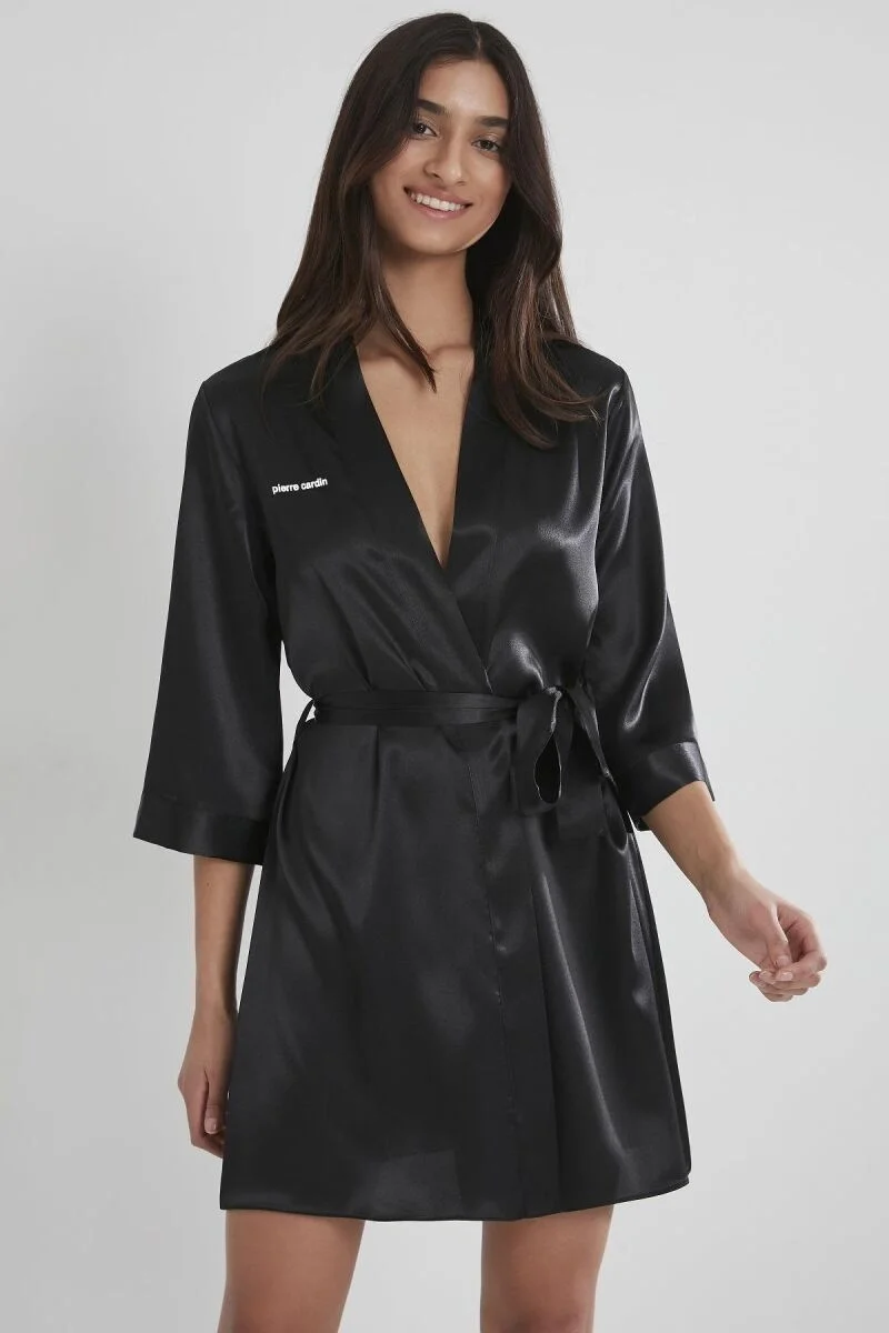 Pierre Cardin Saten Kadın Sabahlık - 1010 Siyah Gecelik & Sabahlık Toptan