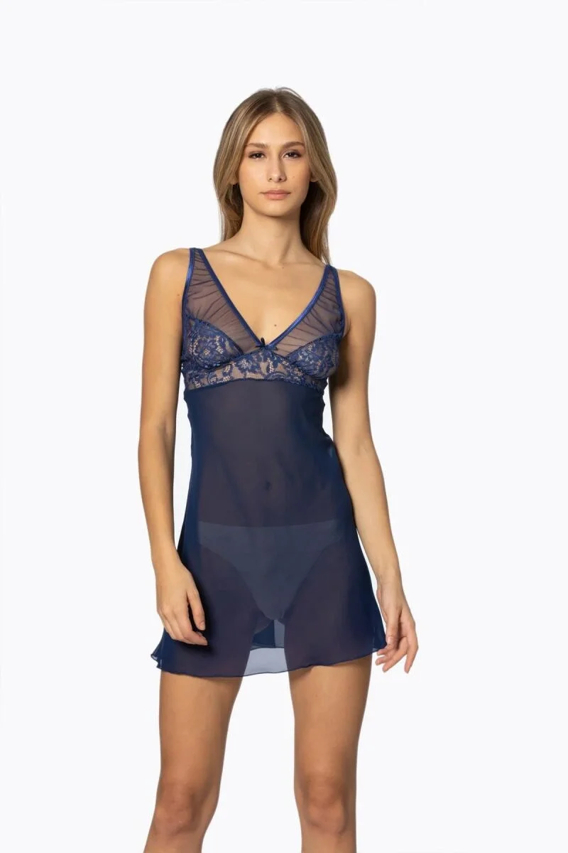 Pierre Cardin Şifon Dantelli Kadın Gecelik - 629 Lacivert Gecelik Toptan