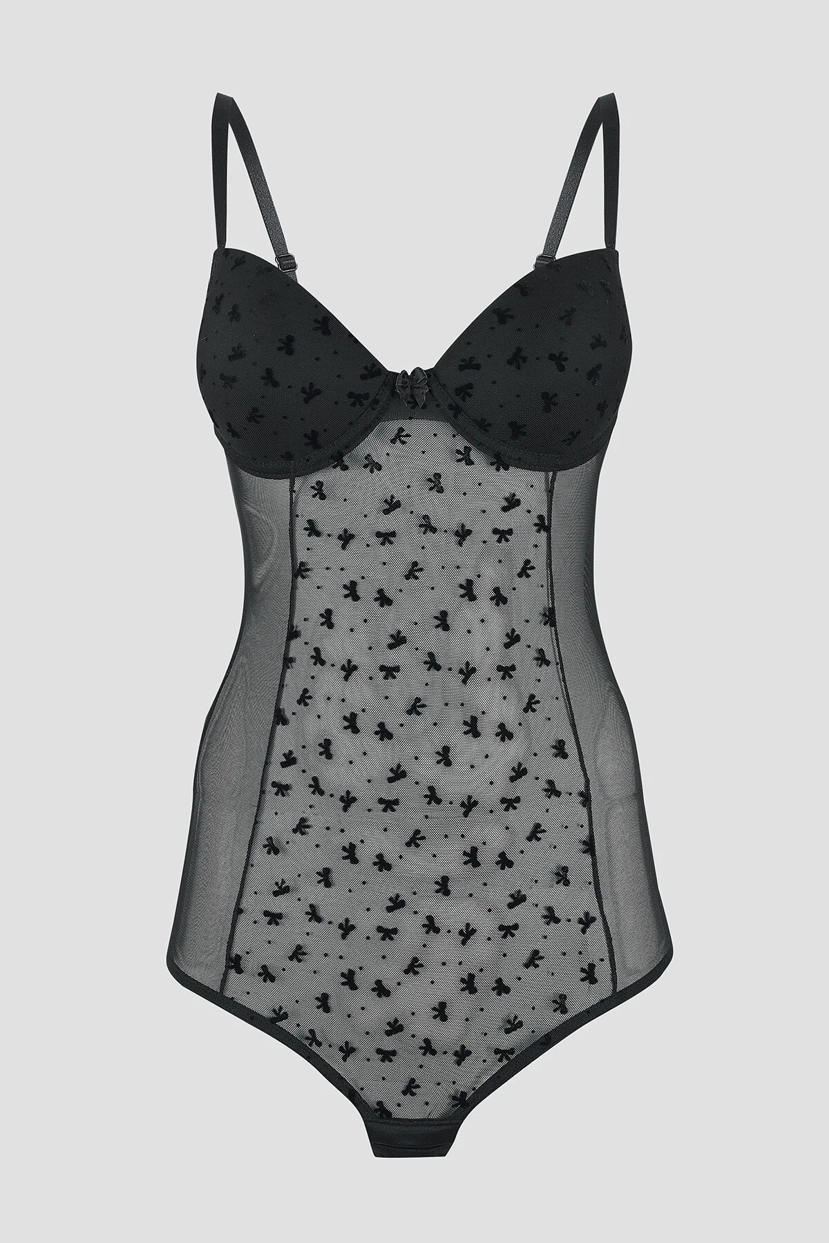 Nbb Siyah Bow Hafif Destekli Bodysuit Atlet Toptan