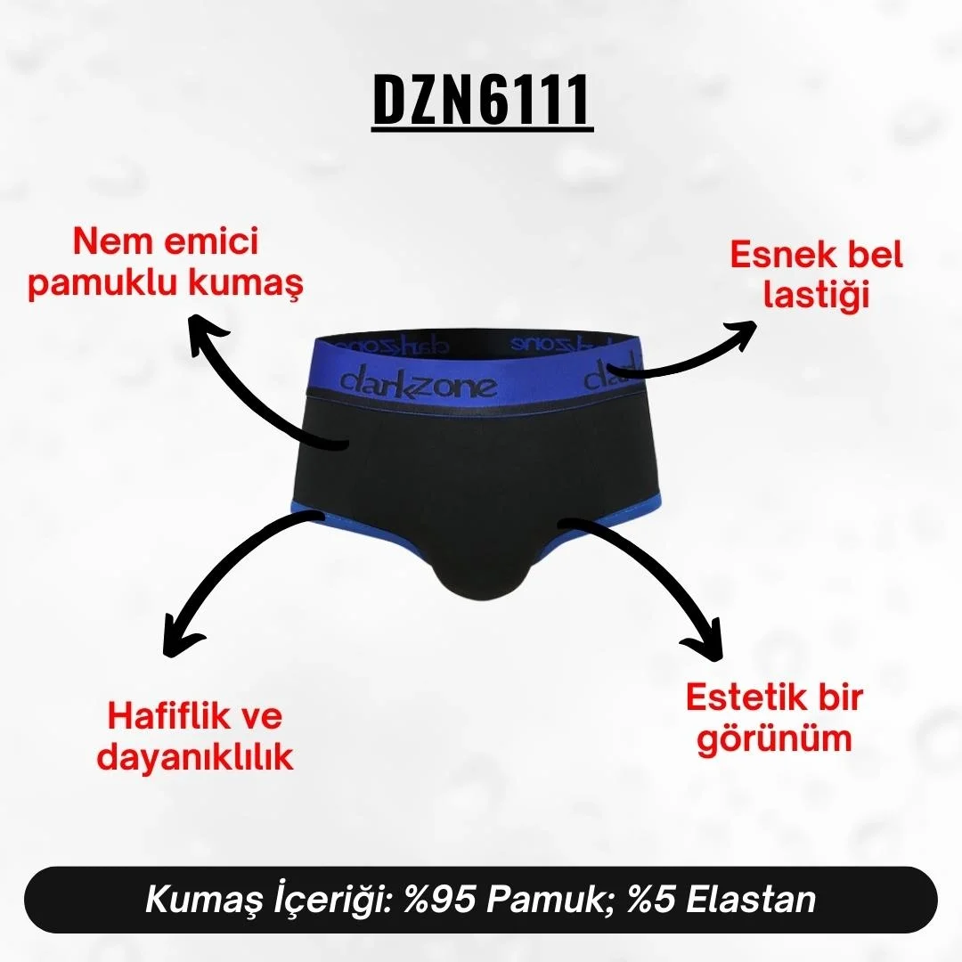 Siyah Hipster erkek slip, Darkzone markası, mavi detaylı, erkek iç giyim, modern tasarım, ön görünüm