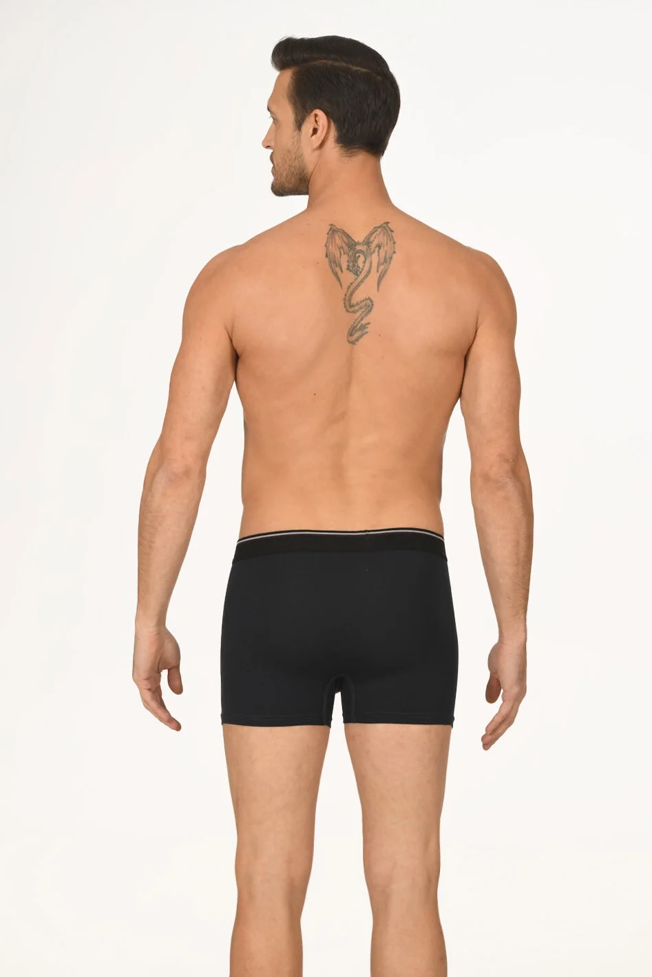 Siyah düğmeli Lighten Up Boxer, Nbb marka erkek iç çamaşırı, ön görünüm, beyaz arka plan, model pozisyonu