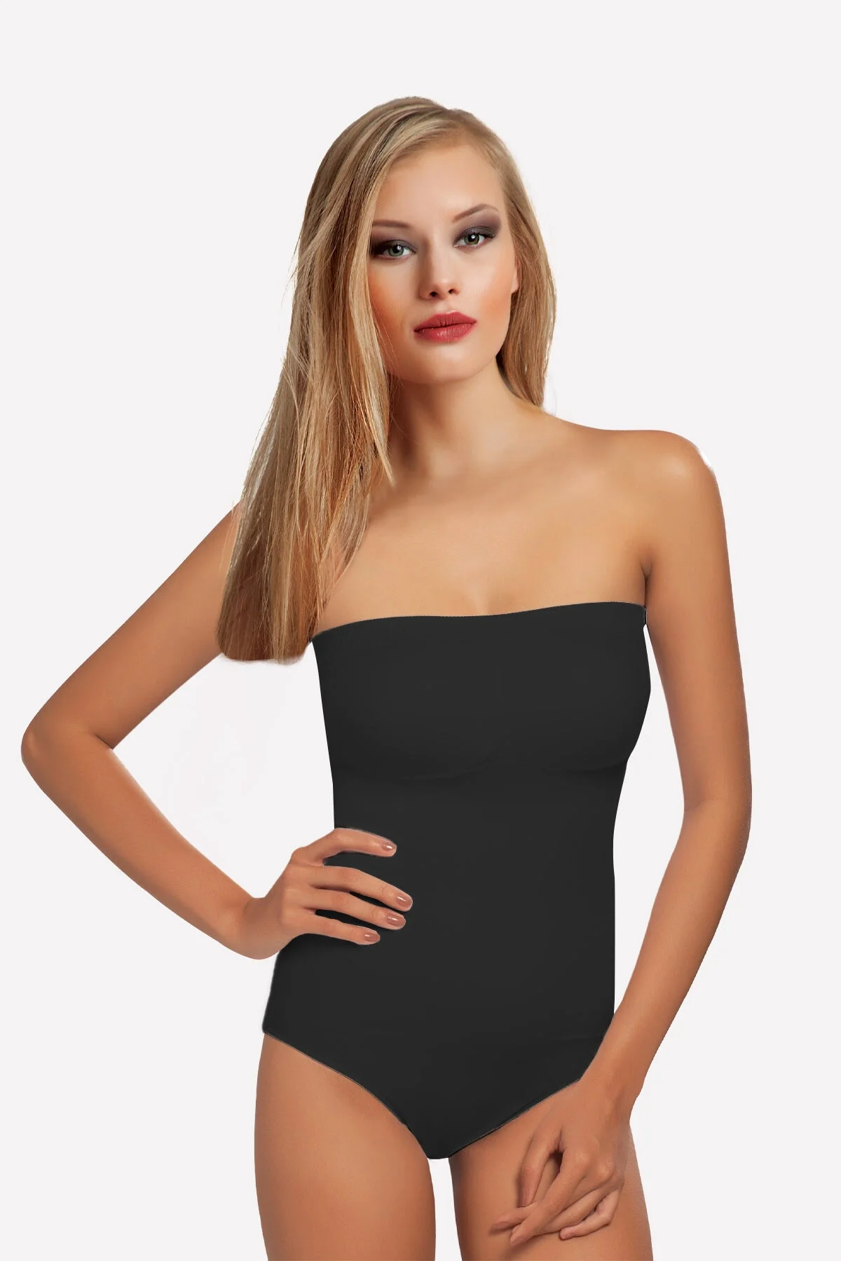 Nbb Siyah Straplez Çıtçıtlı Dikişsiz Kaplı Body Atlet Toptan