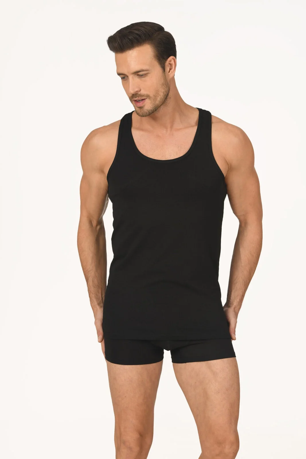 Nbb Siyah Yuvarlak Yaka 40-1 Likra Sporcu Atlet Atlet Toptan