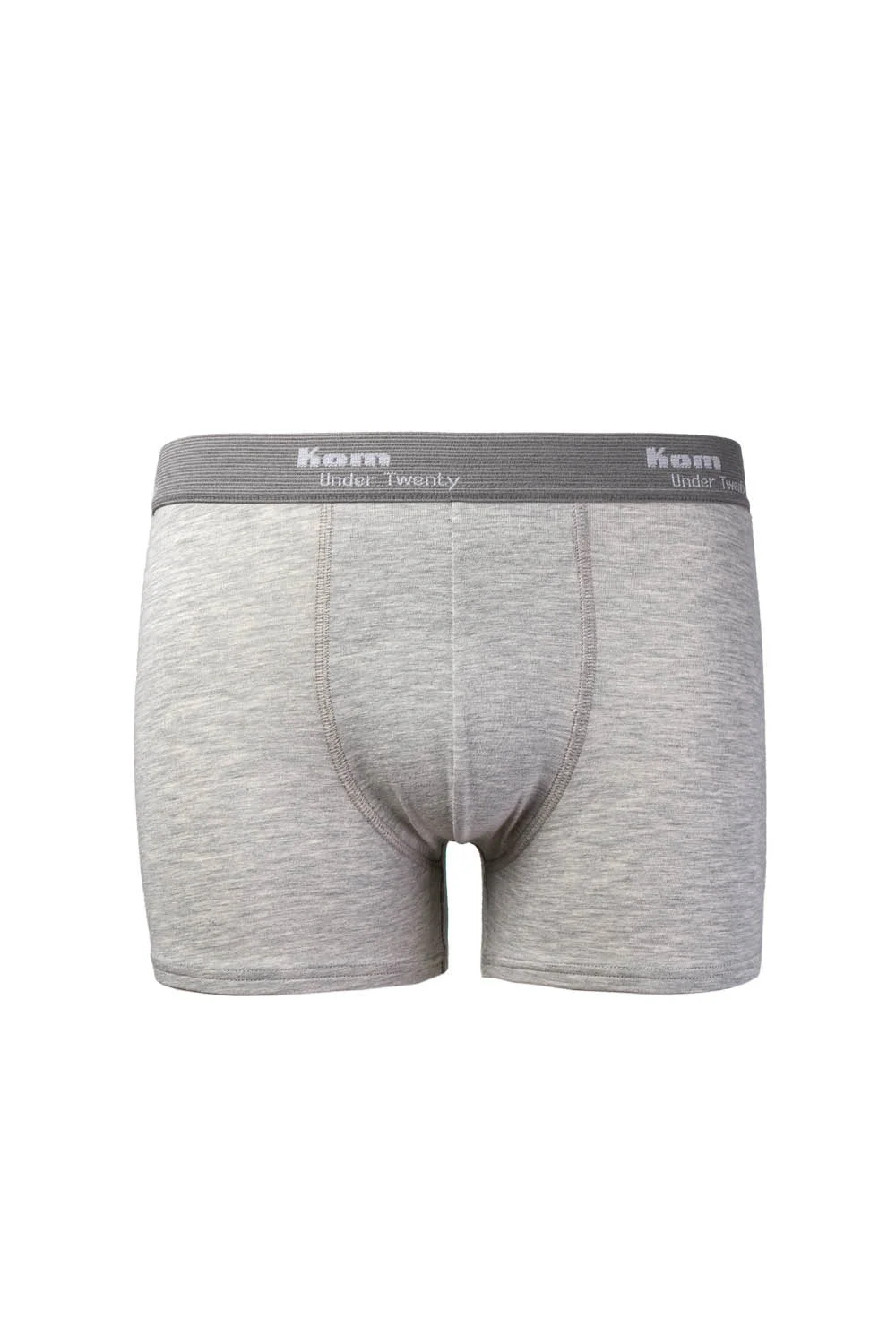 Kısa kollu gri pamuklu erkek boxer, 2'lilik set, kom markası, düz desen, ön ve arka görünüm