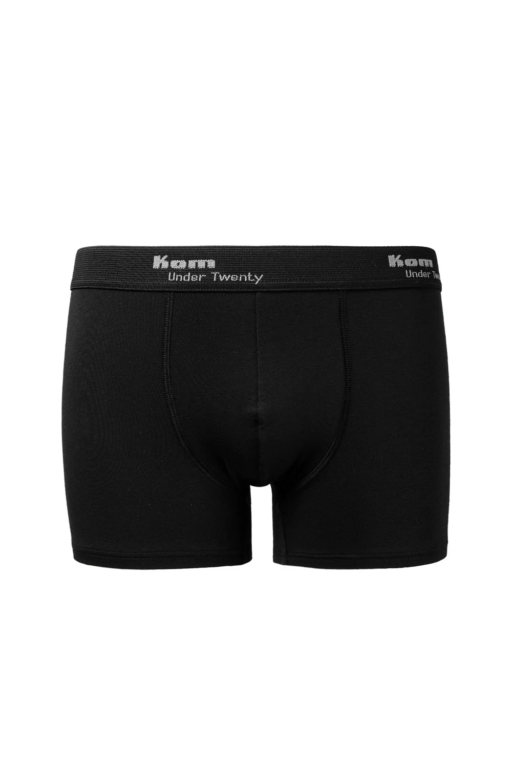 KOM marka siyah pamuklu erkek boxer 3'lü set, Tight kesim, Under Twenty etiketi, beyaz arka plan